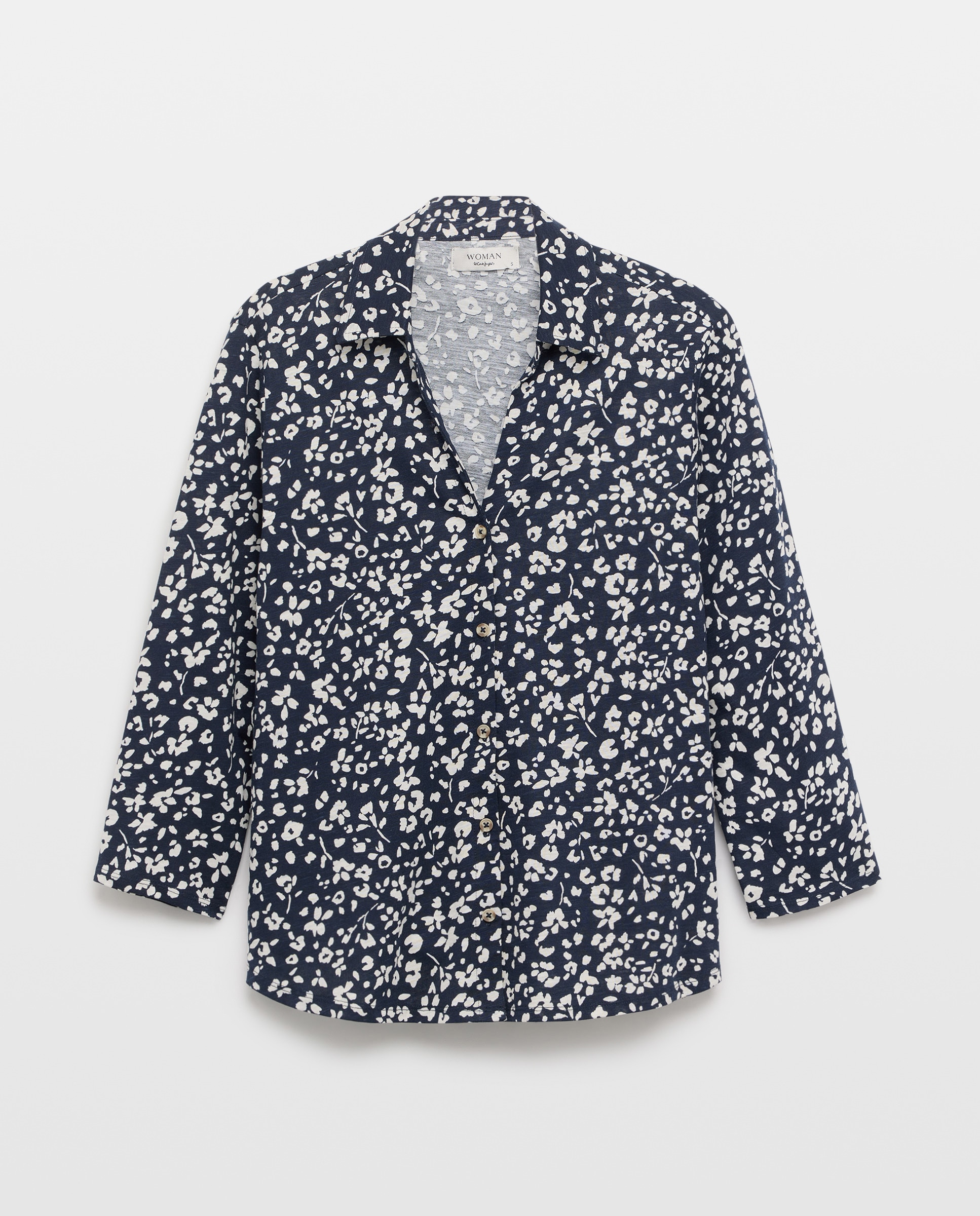 Blusa de mulher com manga comprida e estampado floral Azul-4