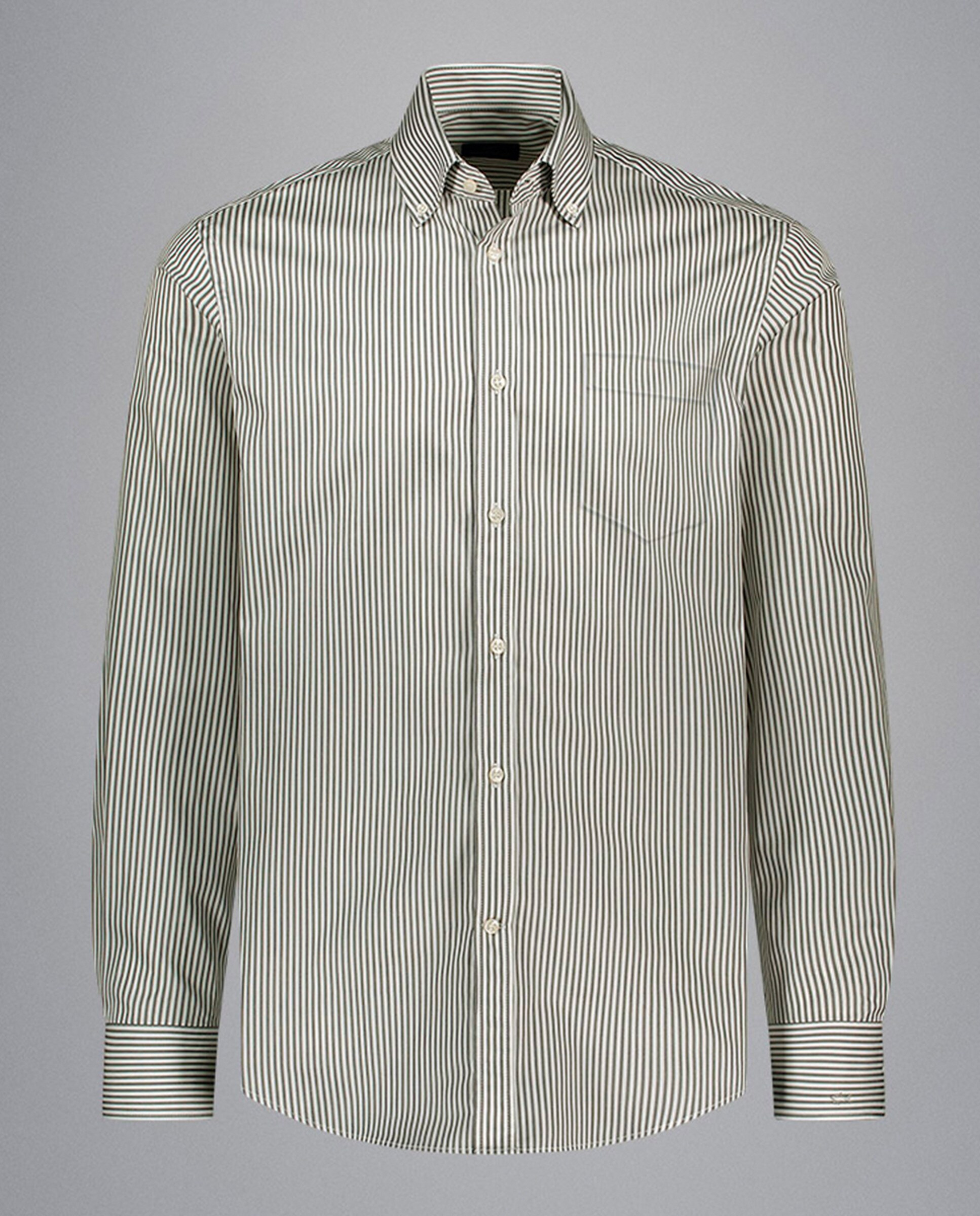 Camisa Casual de Popelina às Riscas com Manga Comprida e Botão na Ponta Tamanhos Grandes Verde-1