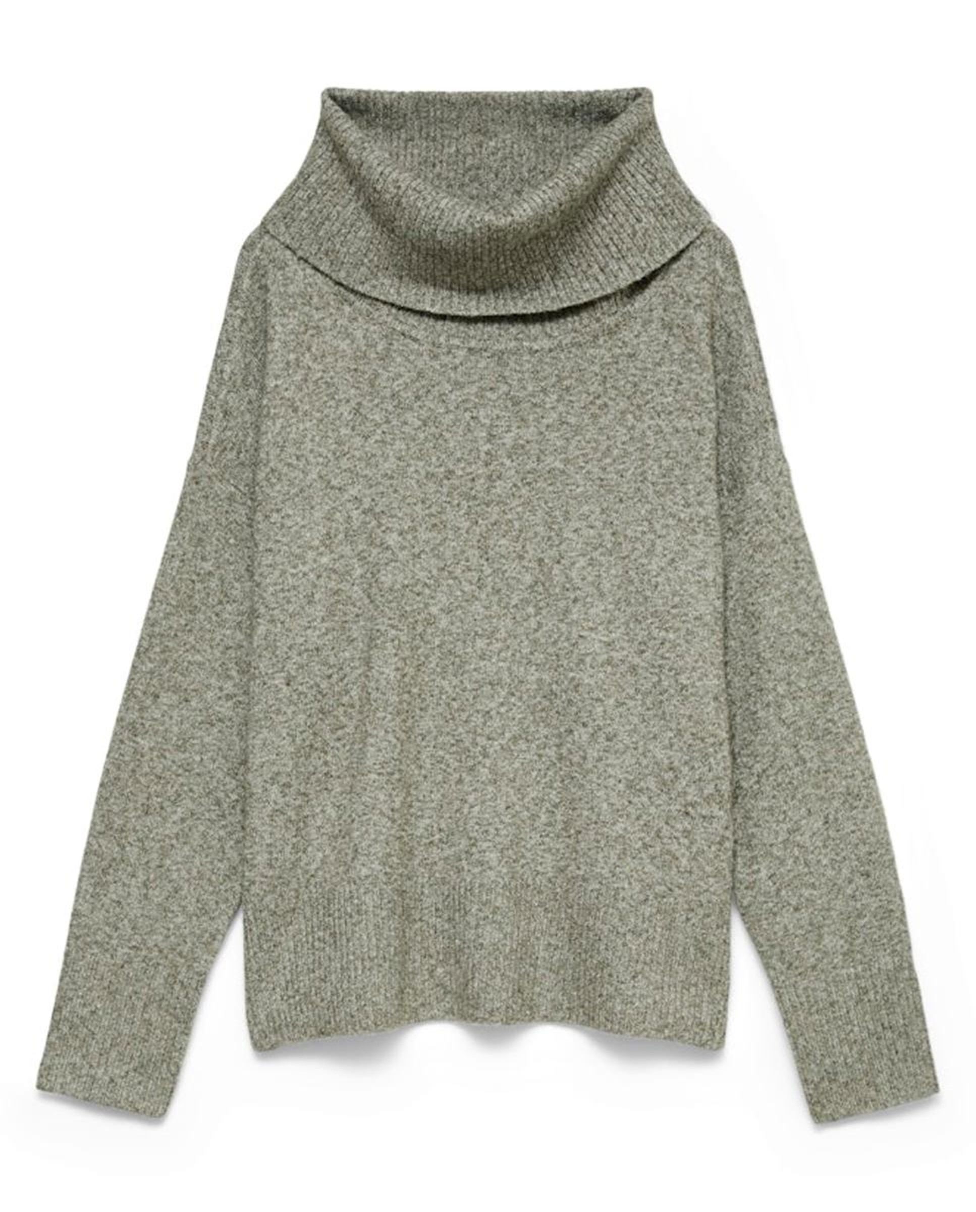 Camisola de malha com gola dobrada e manga comprida Verde pardo-5