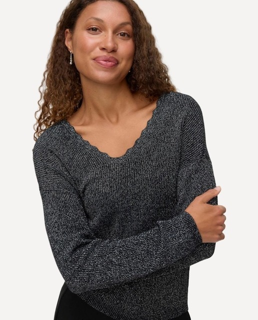 Imagen 0 de Jersey de punto fino de mujer con cuello en pico