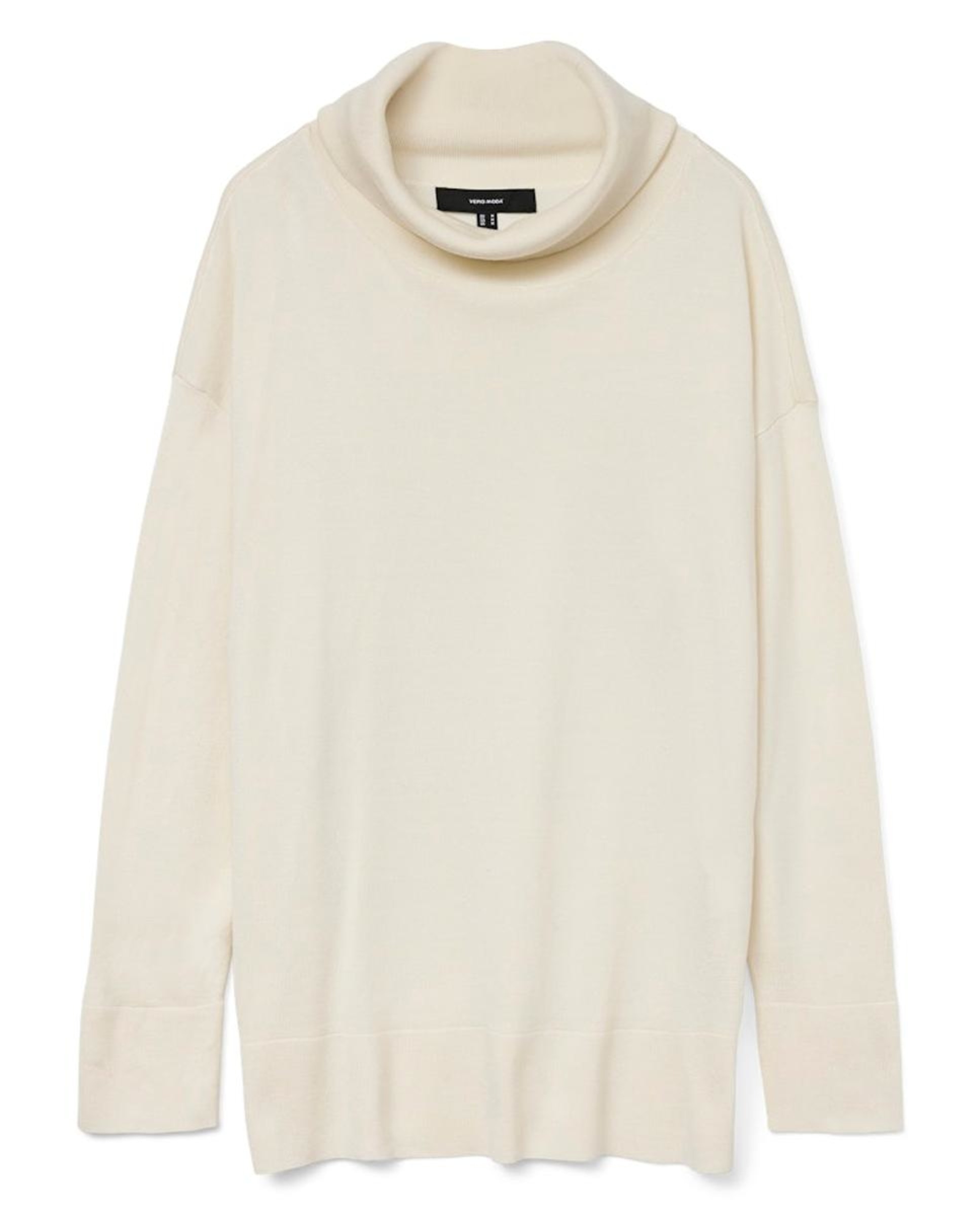 Camisola de Malha Comprida com Gola Dobrada Branco-gelo-5