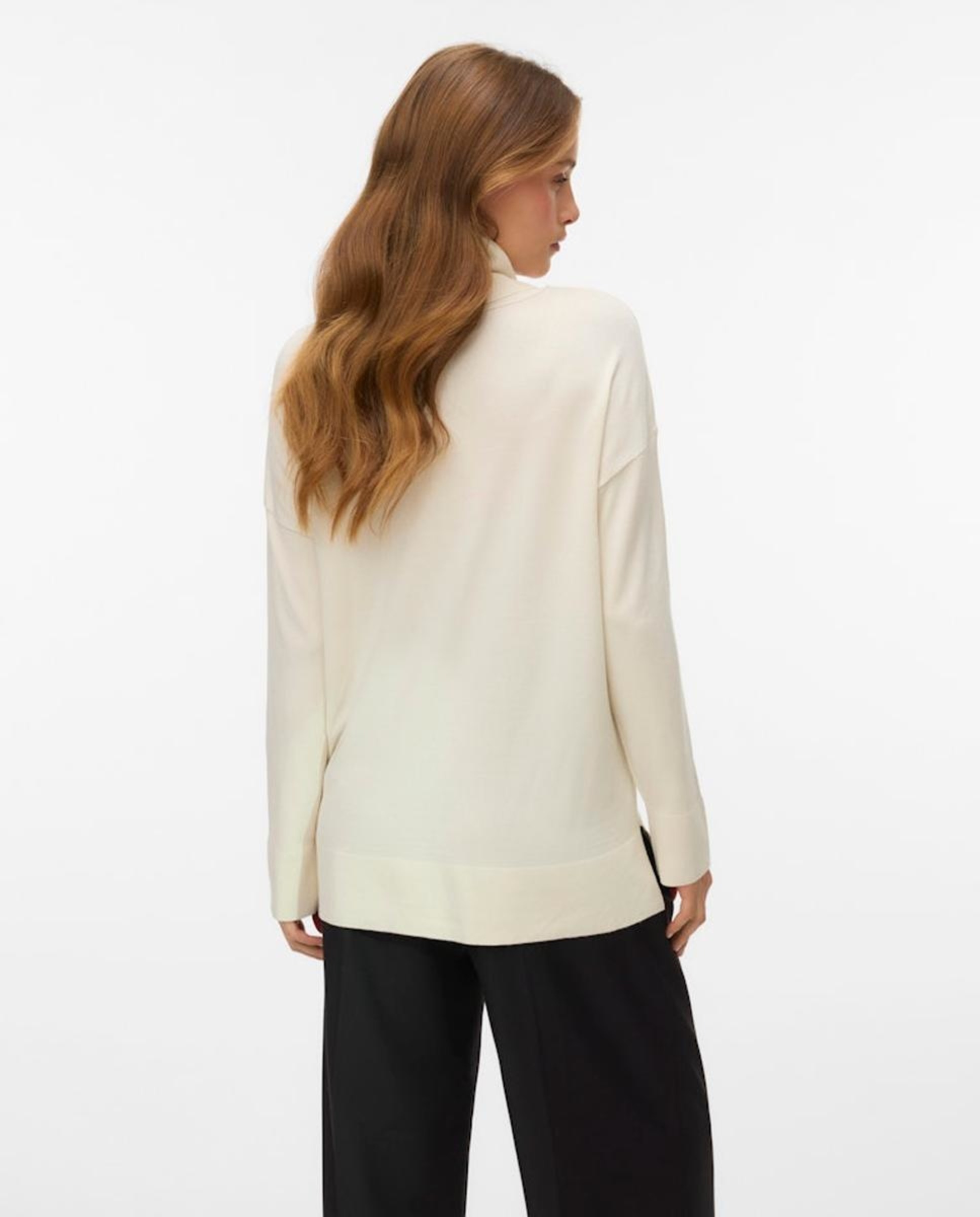 Camisola de Malha Comprida com Gola Dobrada Branco-gelo-3