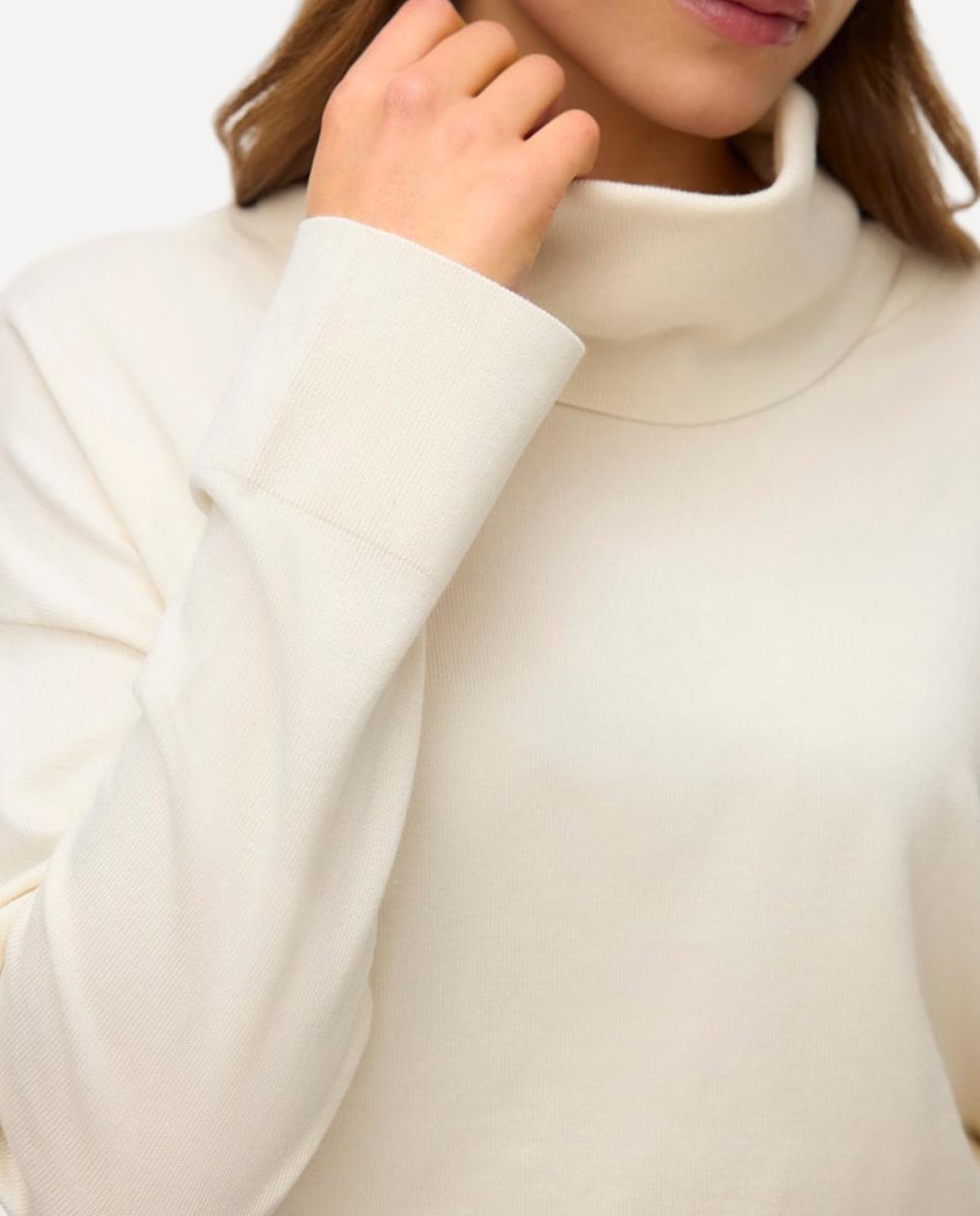 Camisola de Malha Comprida com Gola Dobrada Branco-gelo-2