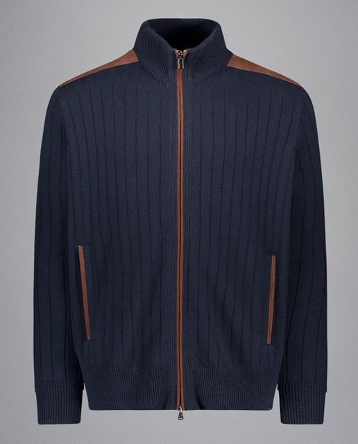 Imagem 0 de Cardigan com Inserções em Pele nos Ombros e Debruados e Fecho de Correr nos Bolsos