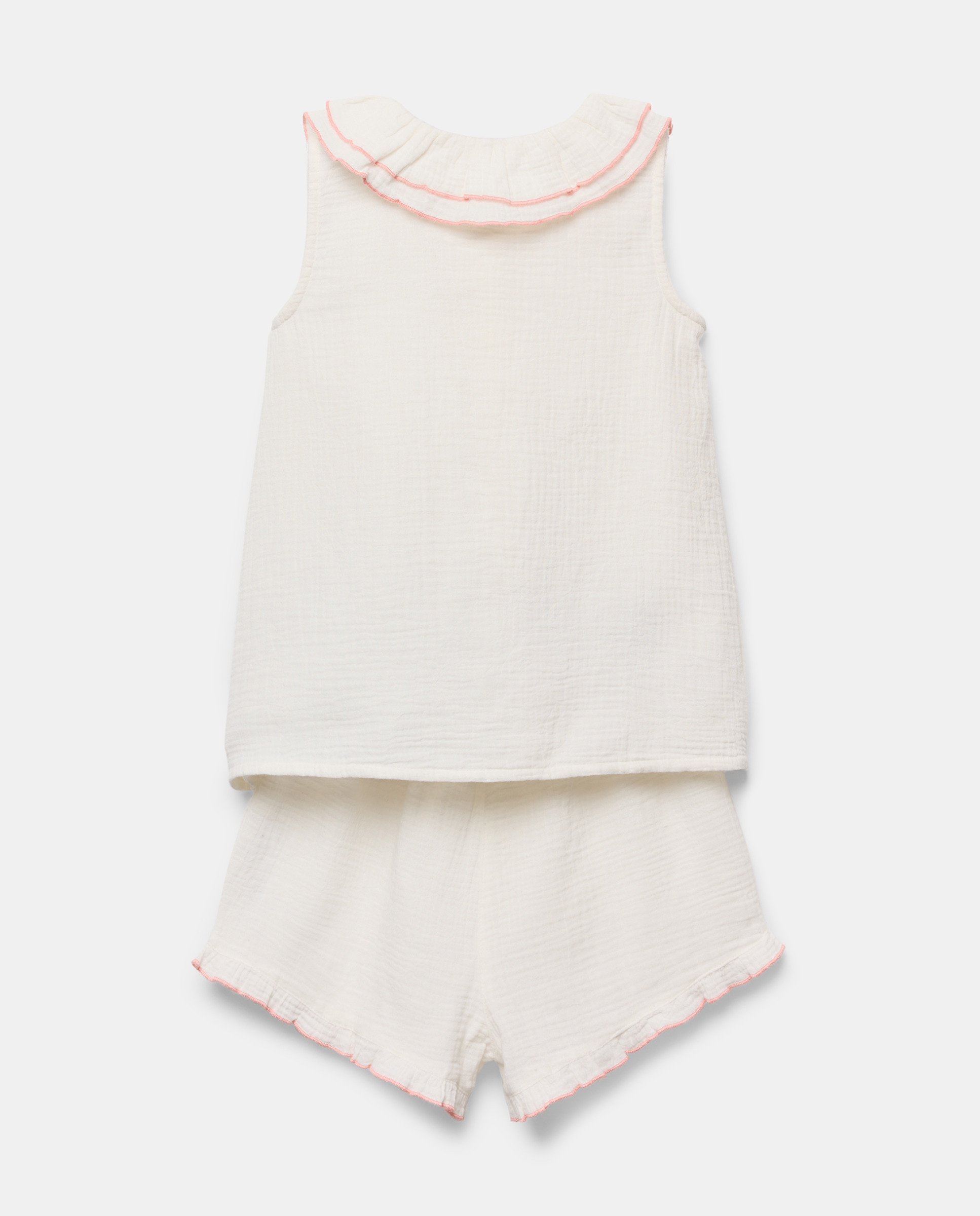 Pijama de niña de gasa corto cuello doble Blanco roto-2