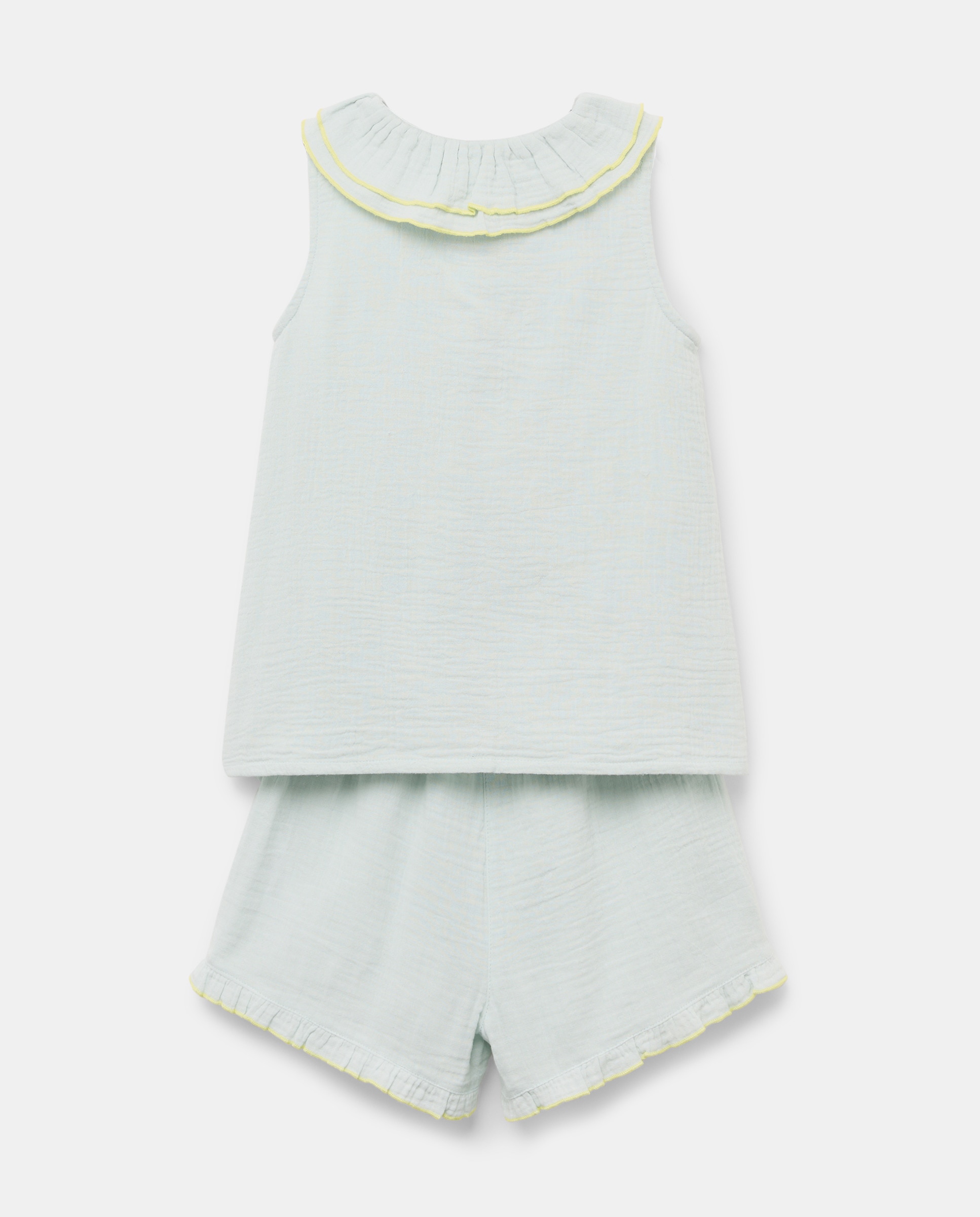 Pijama de niña de gasa corto cuello doble 582 Verde agua-2