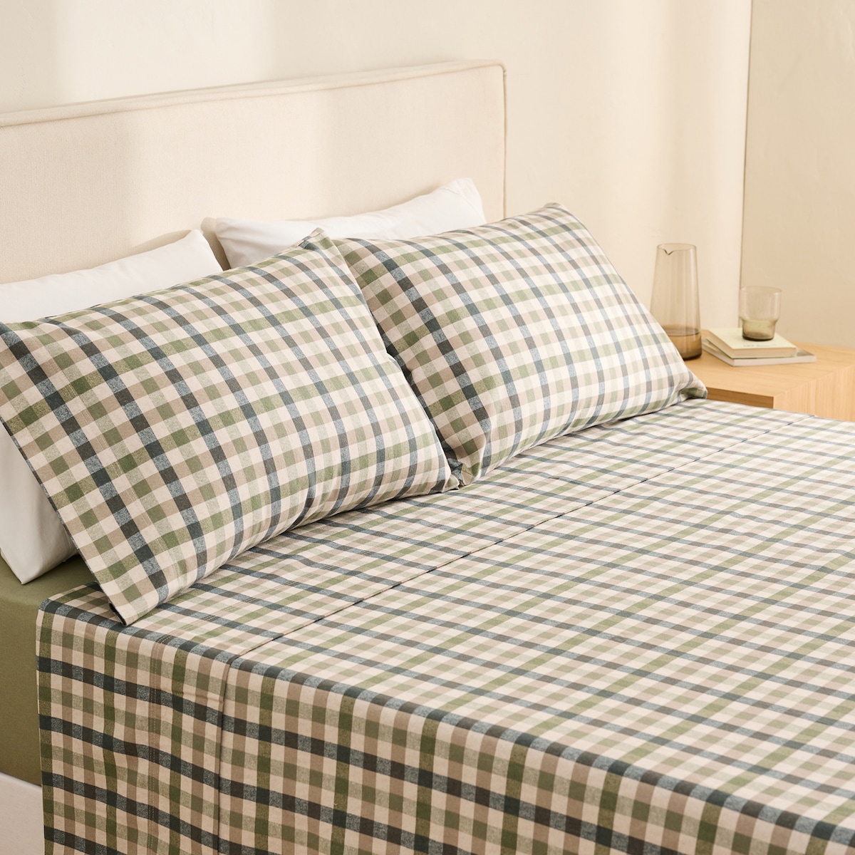 Conjunto de Lençóis com Lençol Ajustável de Flanela de Algodão Marerk Azul-1