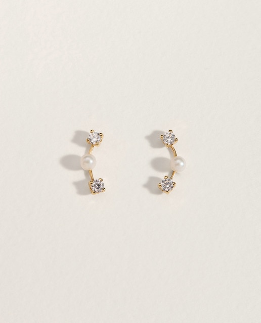 Imagen 0 de Pendientes de niña de oro, perla y circonita