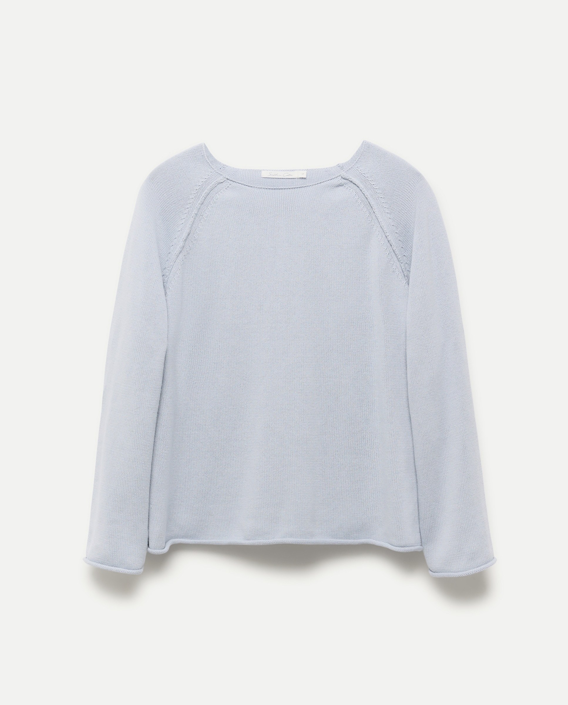 Camisola de Malha Básica de Algodão 410 Azul Claro-4