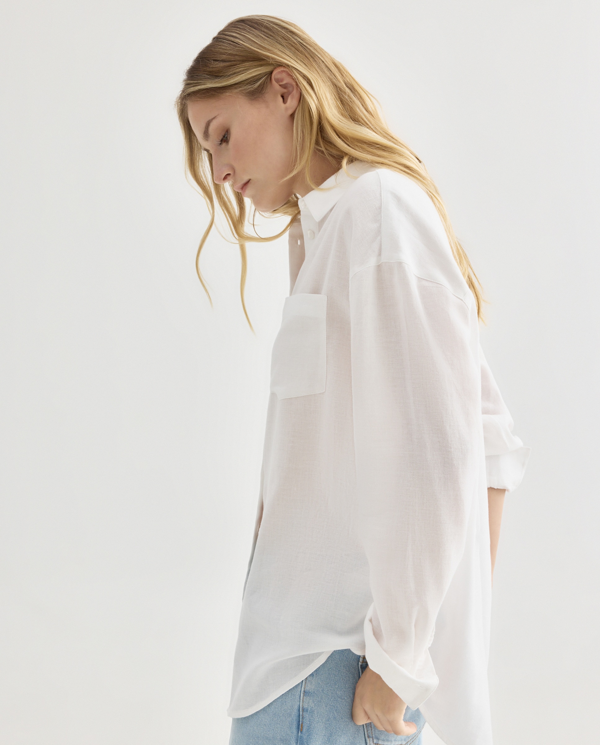 Camisa de mujer de algodón Blanco-3