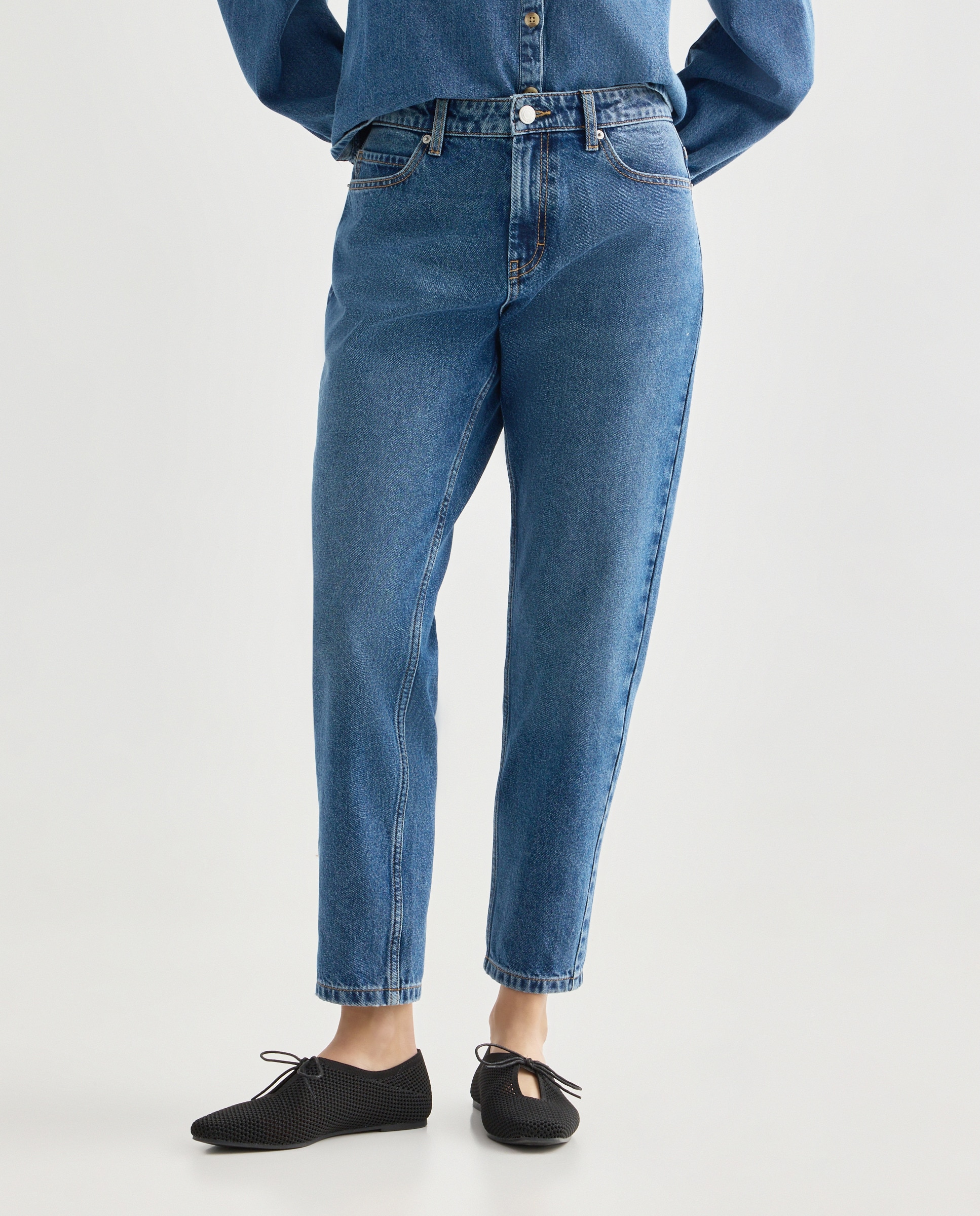 Pantalón denim mom de mujer Azul Suave-2