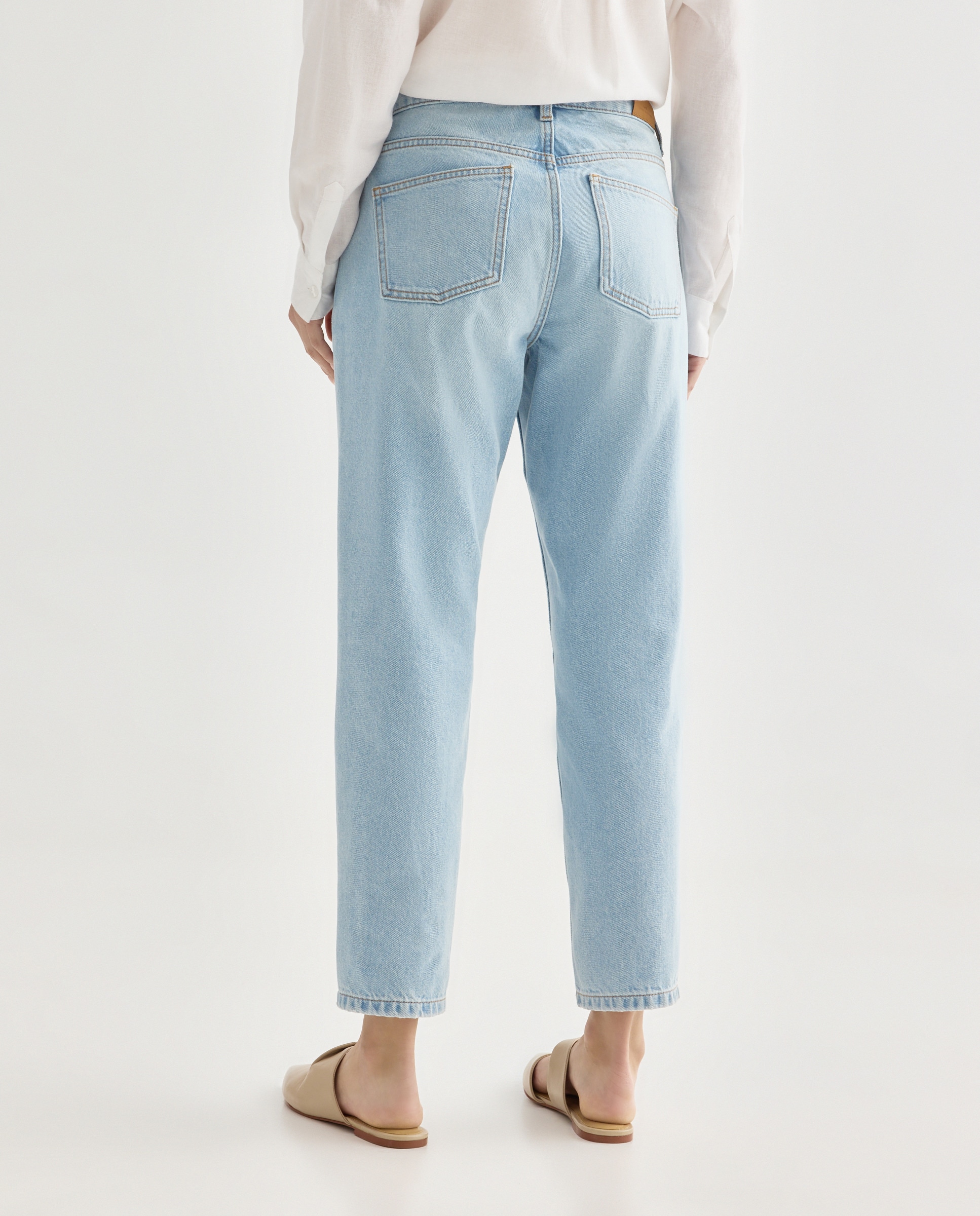 Pantalón denim mom de mujer Cerúleo-3