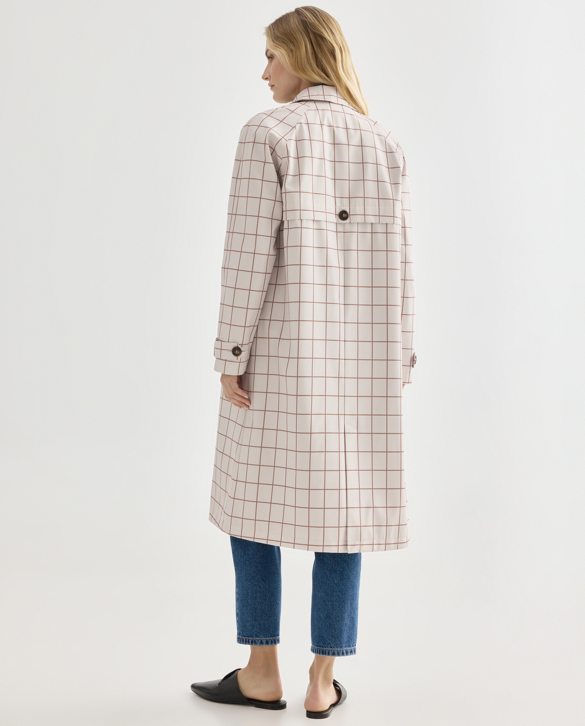 Gabardina larga de mujer de cuadros Multicolor-3
