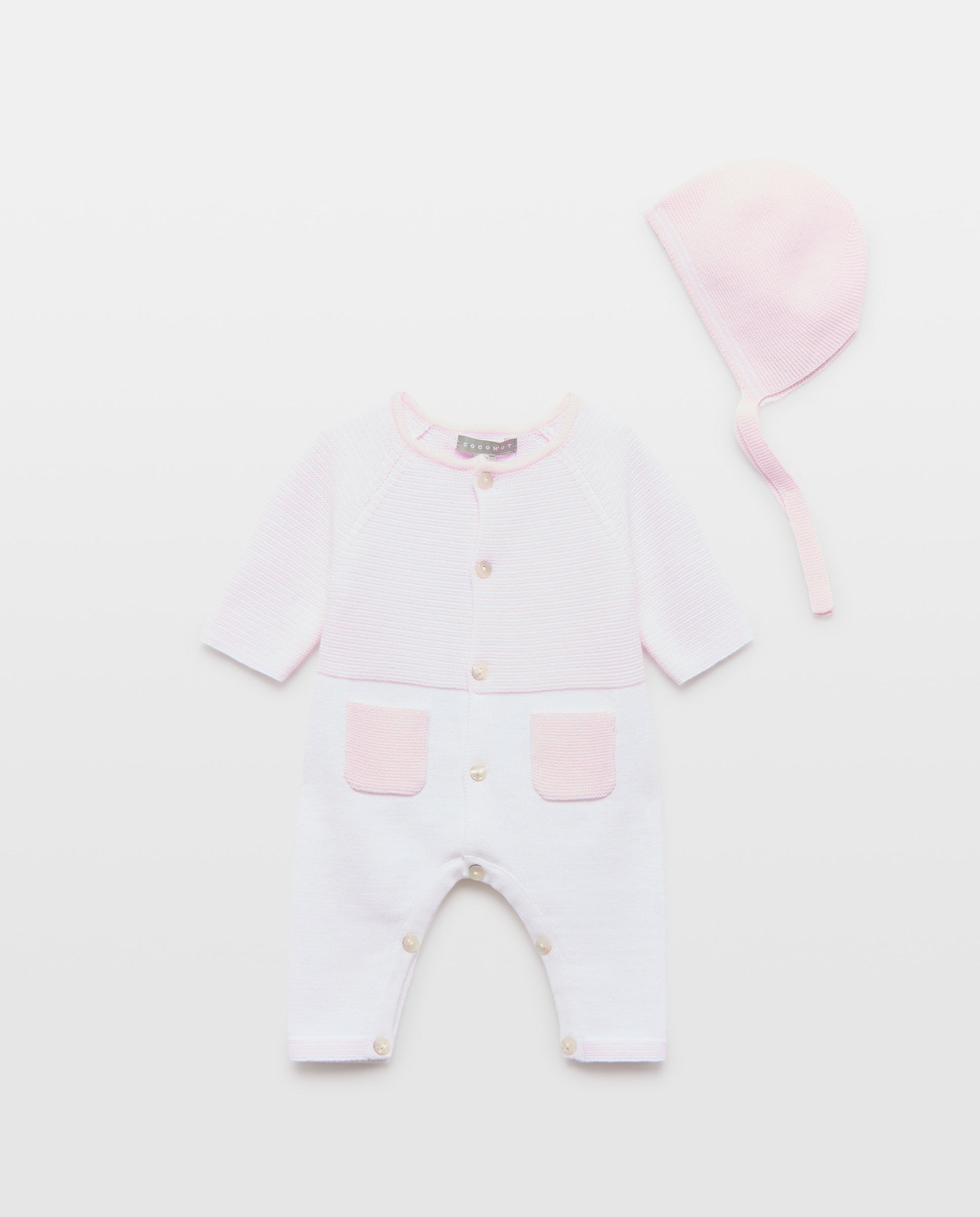 Conjunto de 2 Peças de Tricot de Bebé com Manga Comprida: Babygrow de Fantasia com Bolso e Touca Coconut El Corte Inglés Rosa-1
