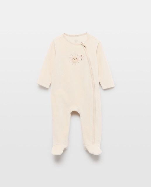 Imagem 0 de Babygrow Comprido de Velour de Recém-Nascido com Estampado de Sois