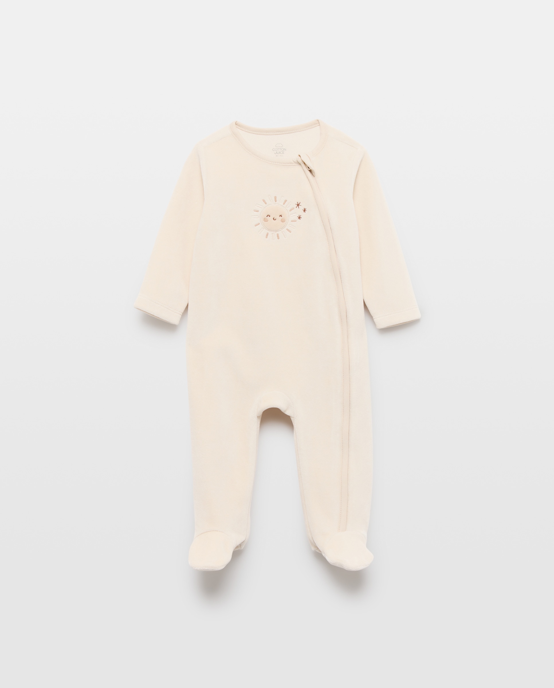 Babygrow Comprido de Velour de Recém-Nascido com Estampado de Sois Cotton Juice Camel-1
