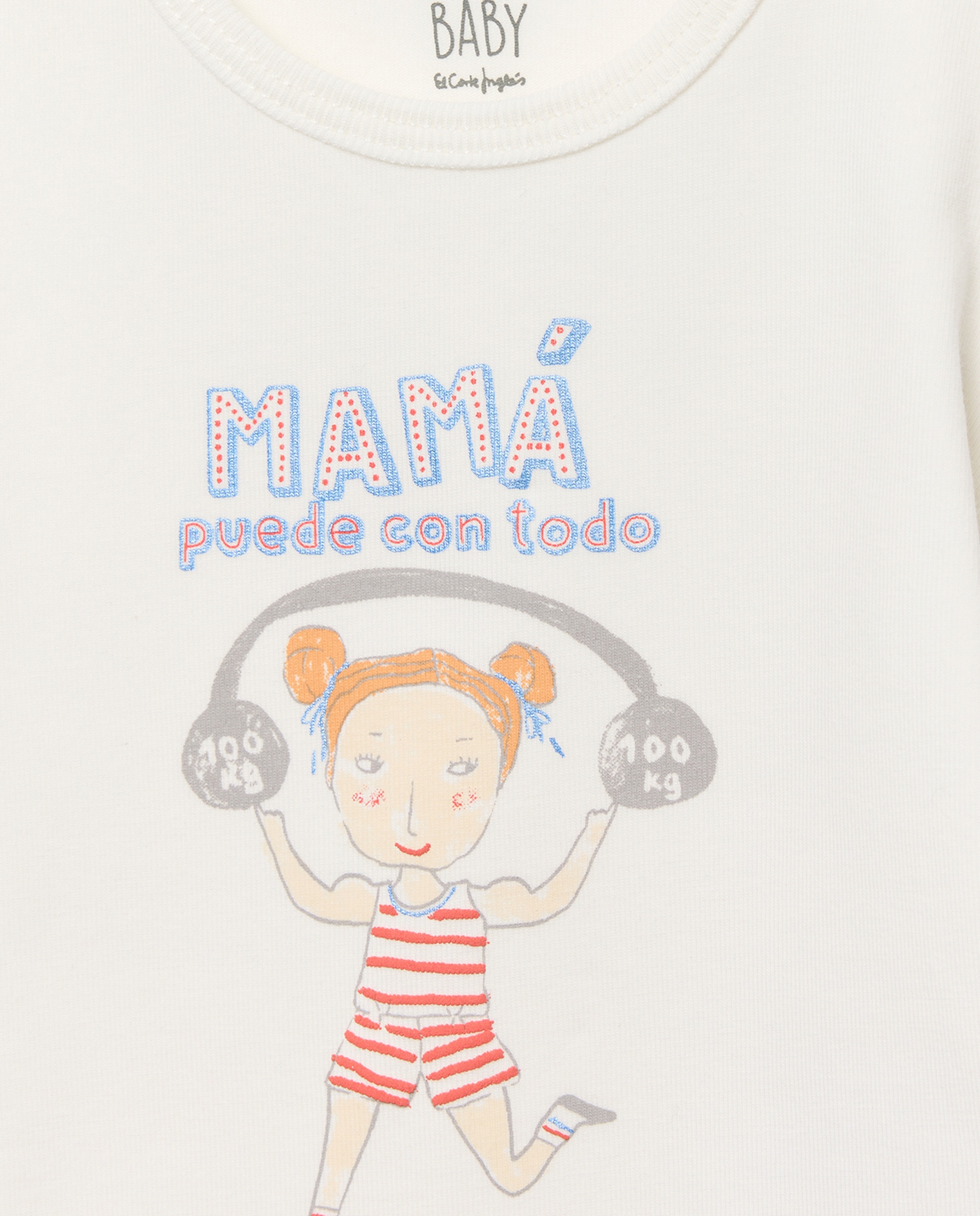 Body de Bebé com Mensagem "Mamá Puede con Todo" Baby El Corte Inglés Branco-marfim-3