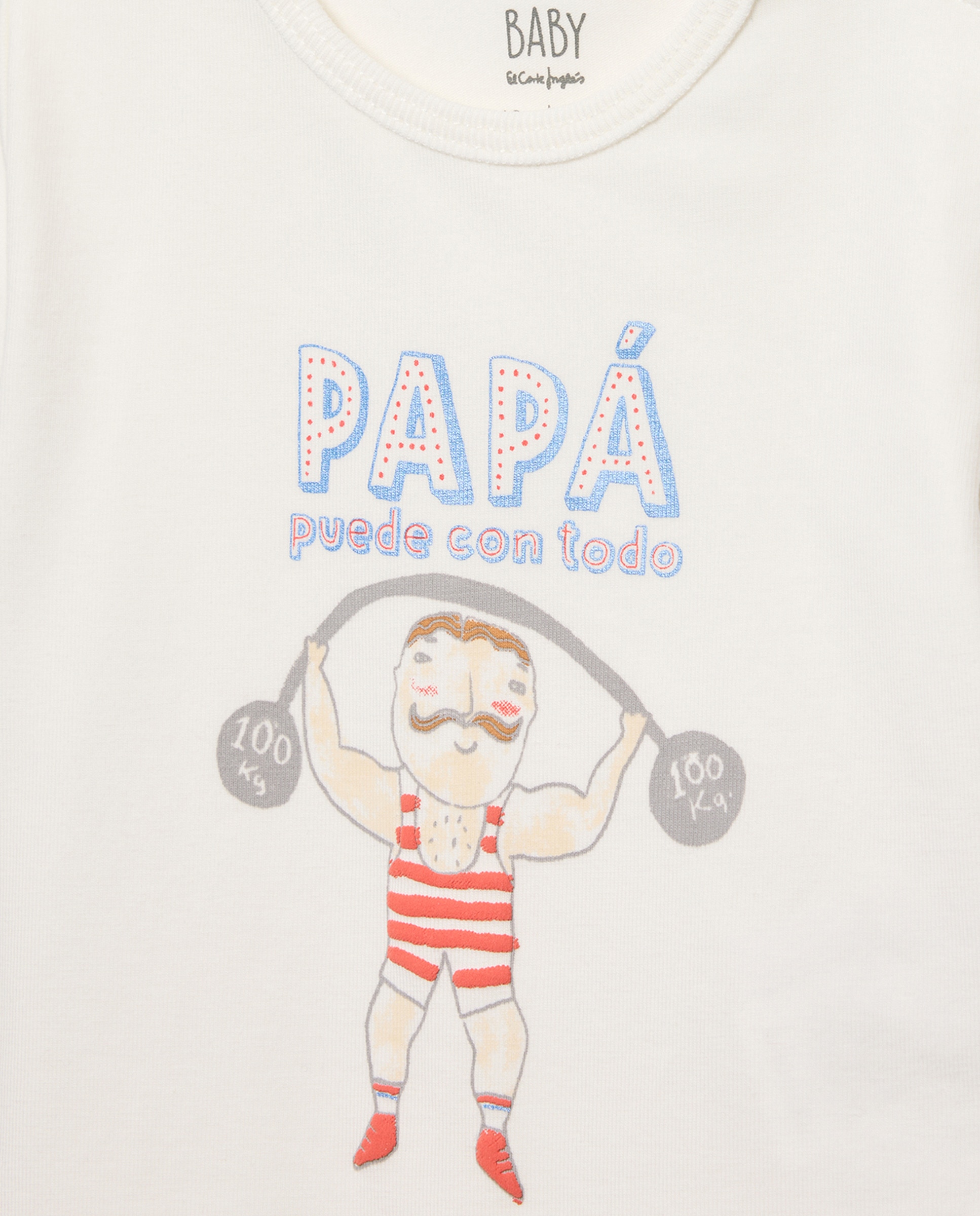 Body de Bebé com Mensagem "Papá Puede con Todo" Baby El Corte Inglés Branco-marfim-3