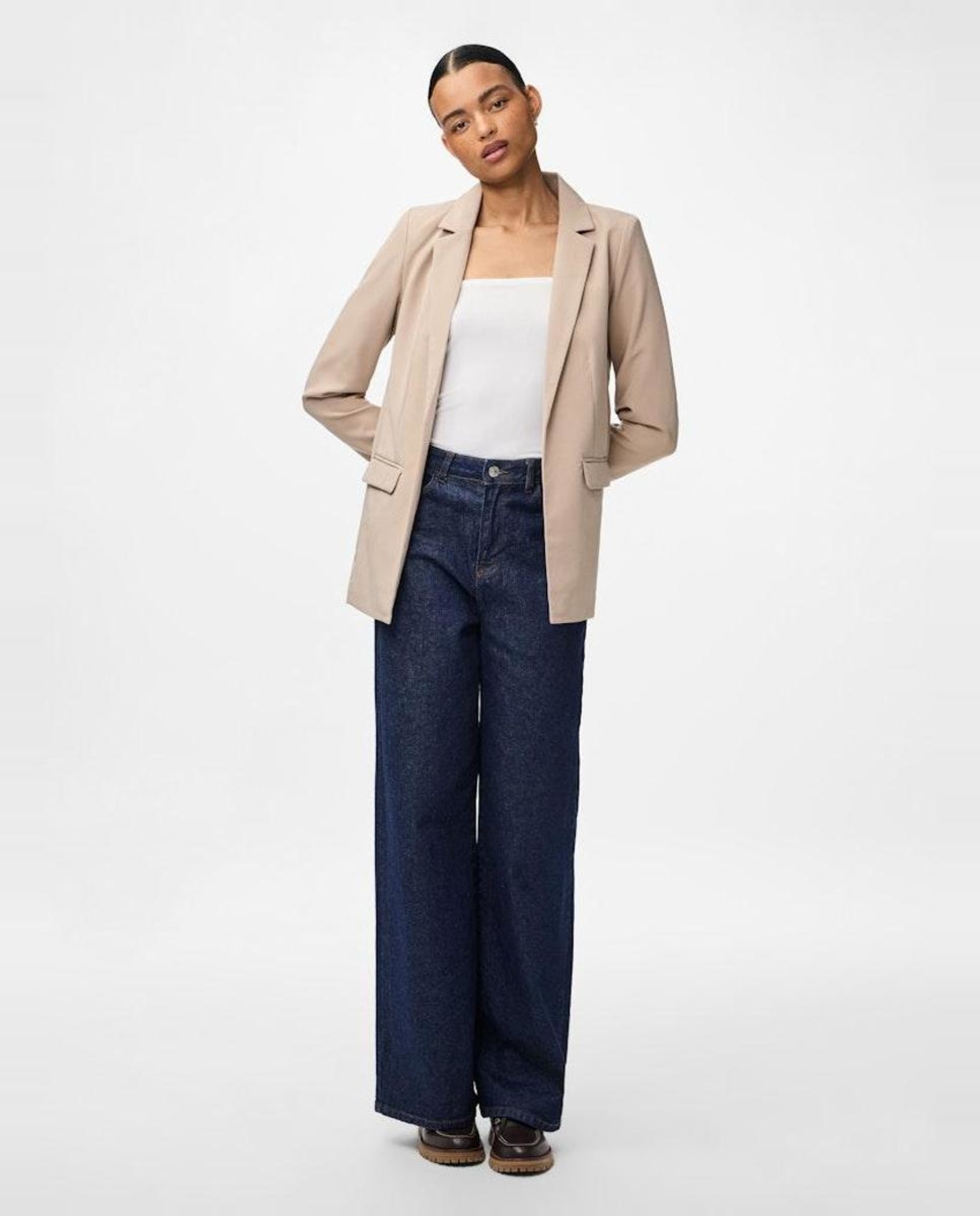 Blazer de mujer con solapas y bolsillos - Pieces - Gris oscuro Beige-2
