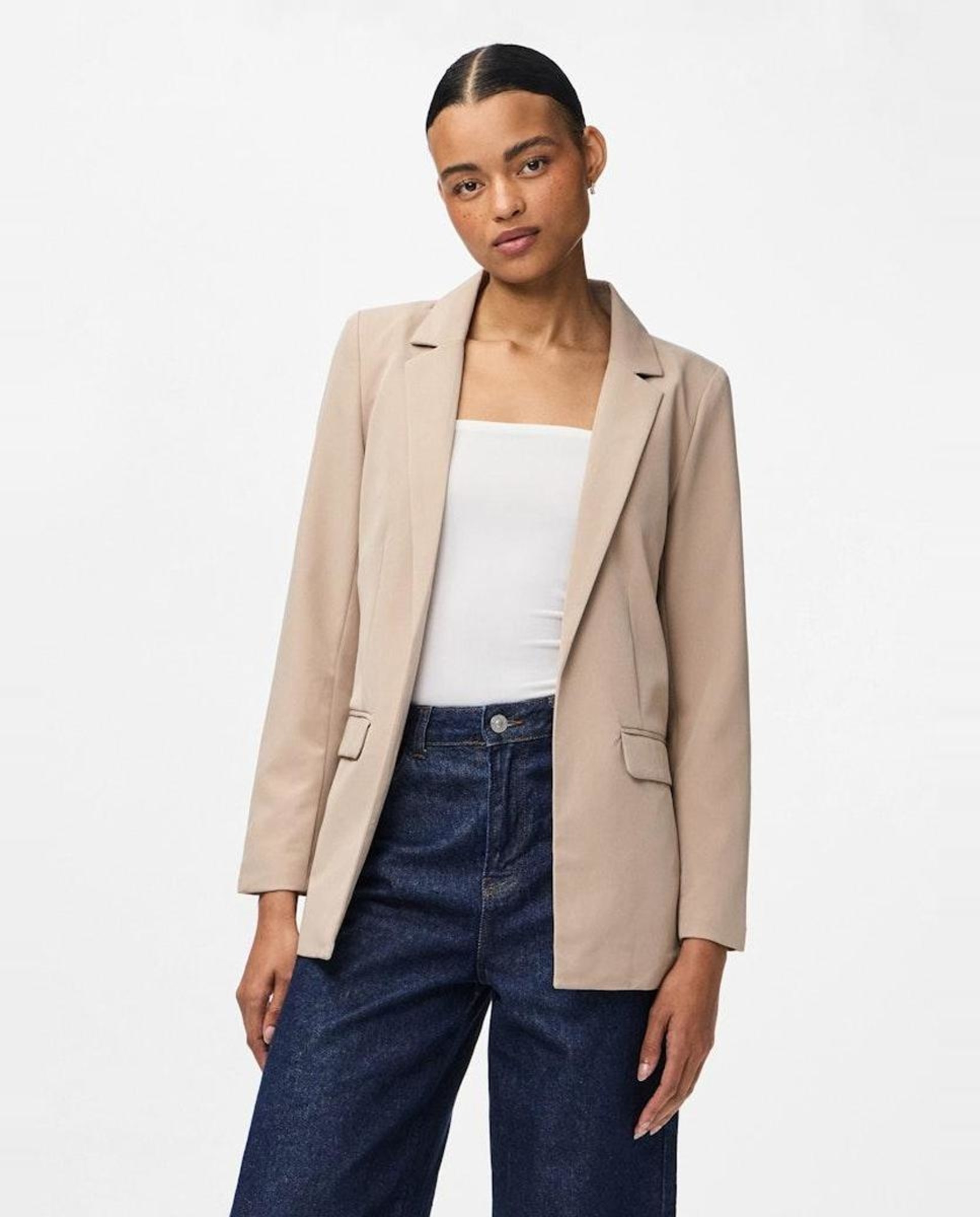 Blazer de mujer con solapas y bolsillos - Pieces - Gris oscuro Beige-1