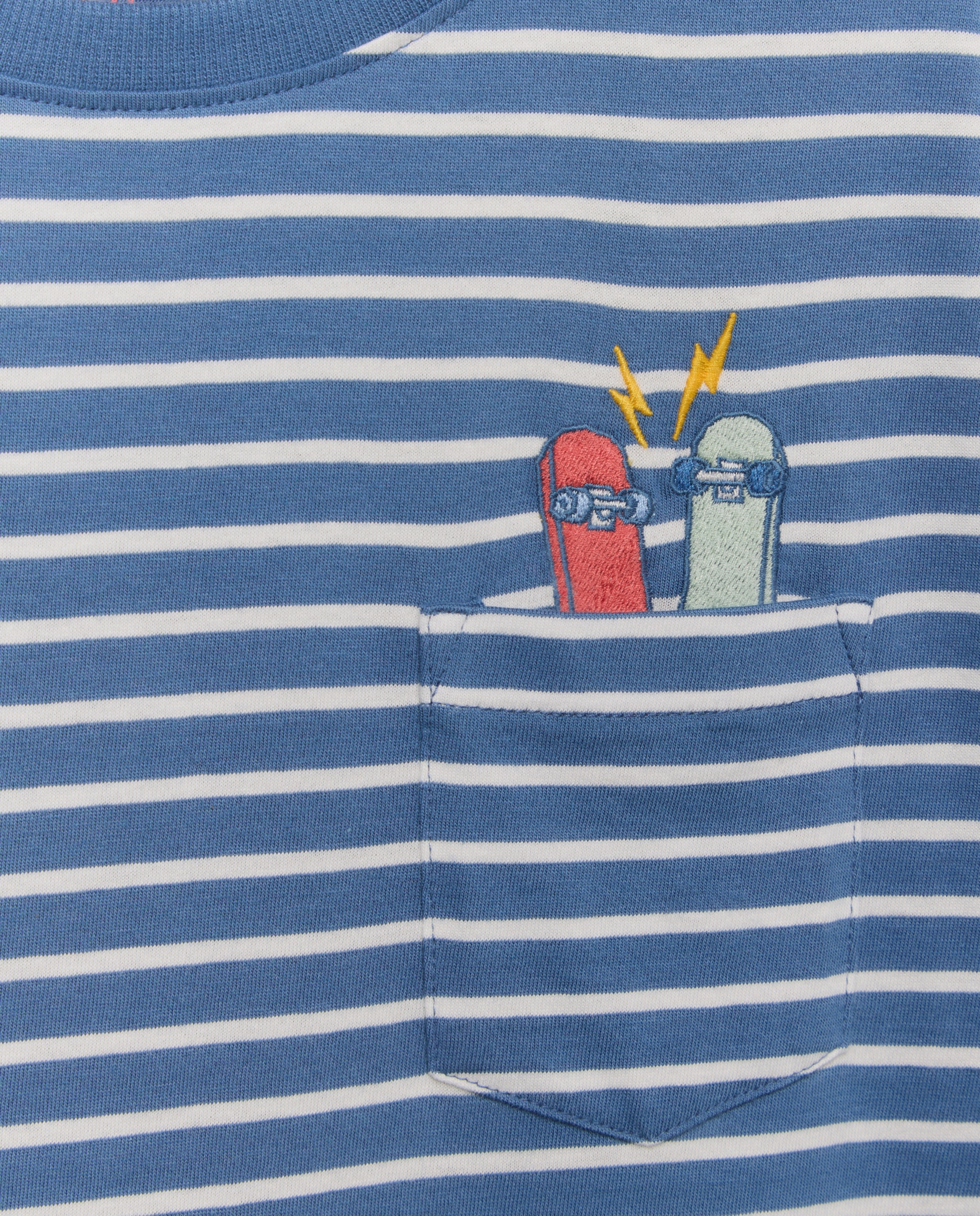 T-shirt de Manga Curta às Riscas Azul-6