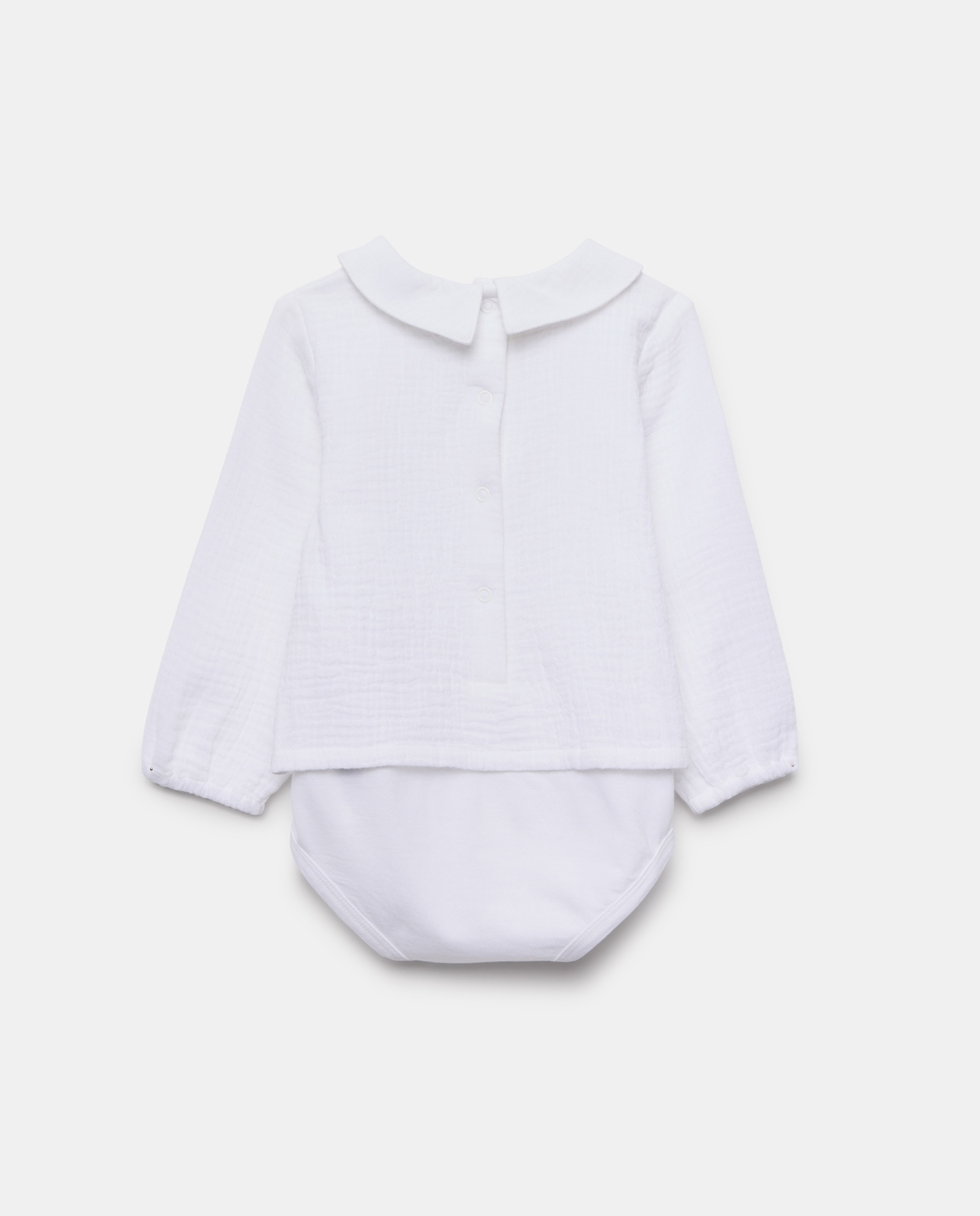 Camisa body de recién nacido manga larga lisa Blanco-2