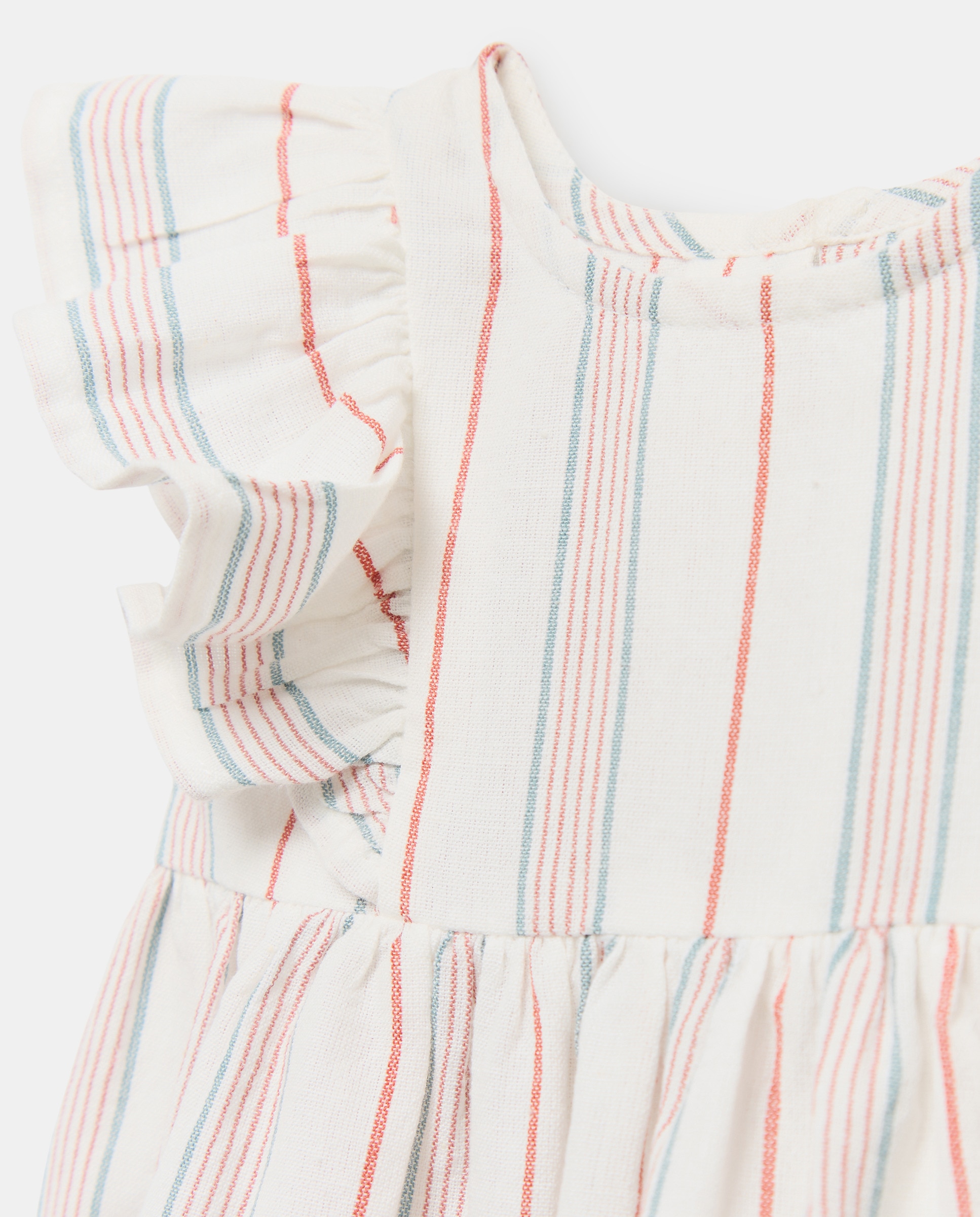 Vestido bebé niña  de rayas de lino 120 Crudo-3