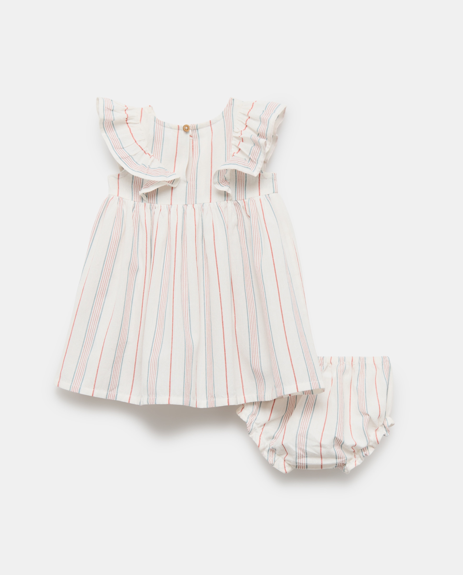 Vestido bebé niña  de rayas de lino 120 Crudo-2