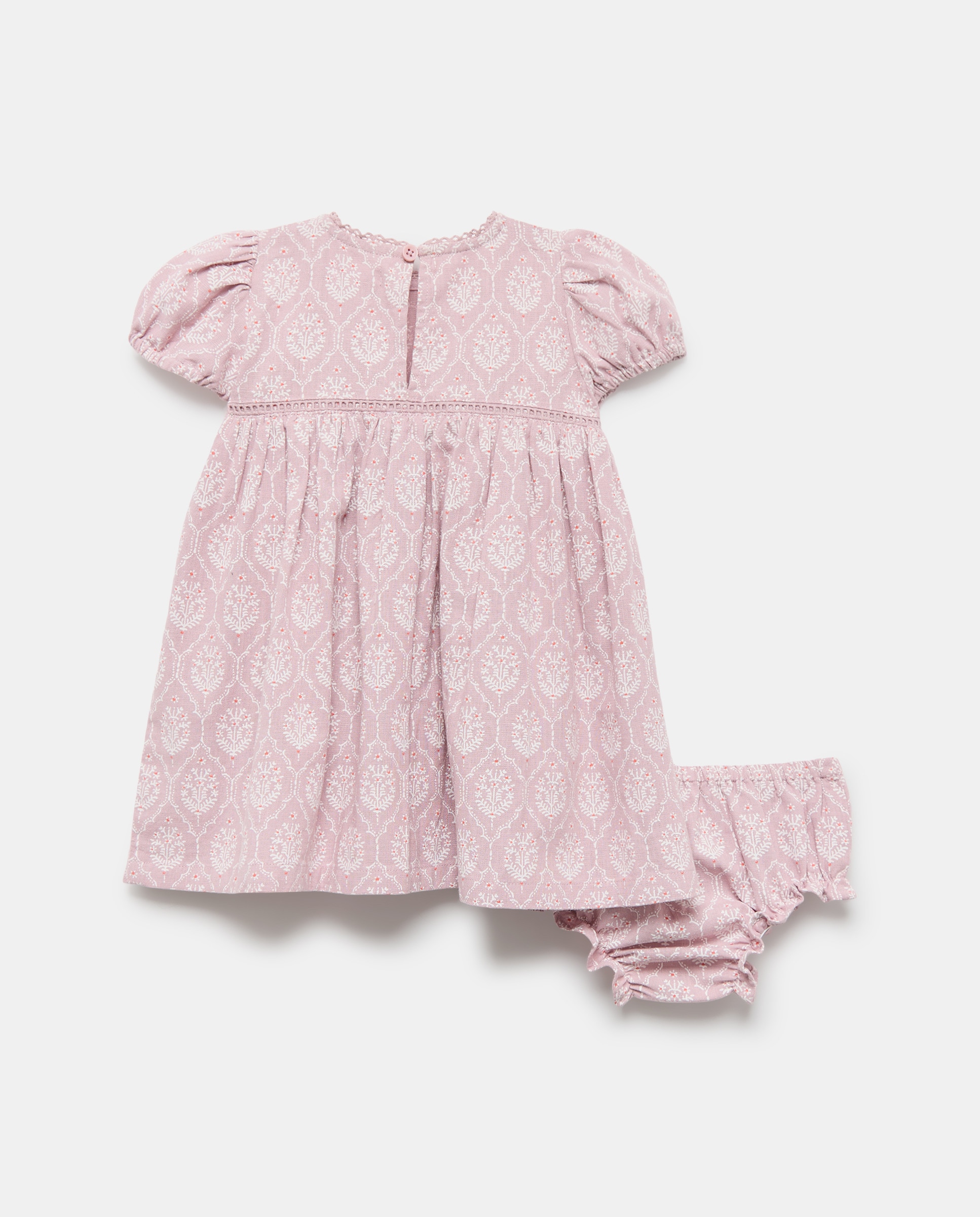 Vestido bebé niña de lino con vainica estampado 283 Lavanda-2