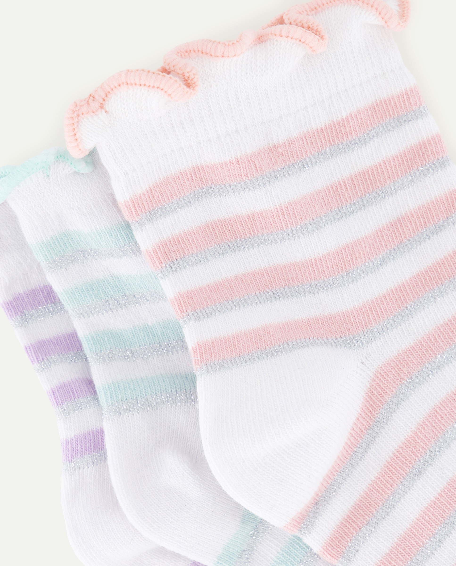 Pack de 3 Pares de Meias pelo Tornozelo às Riscas Cotton Juice Branco-2