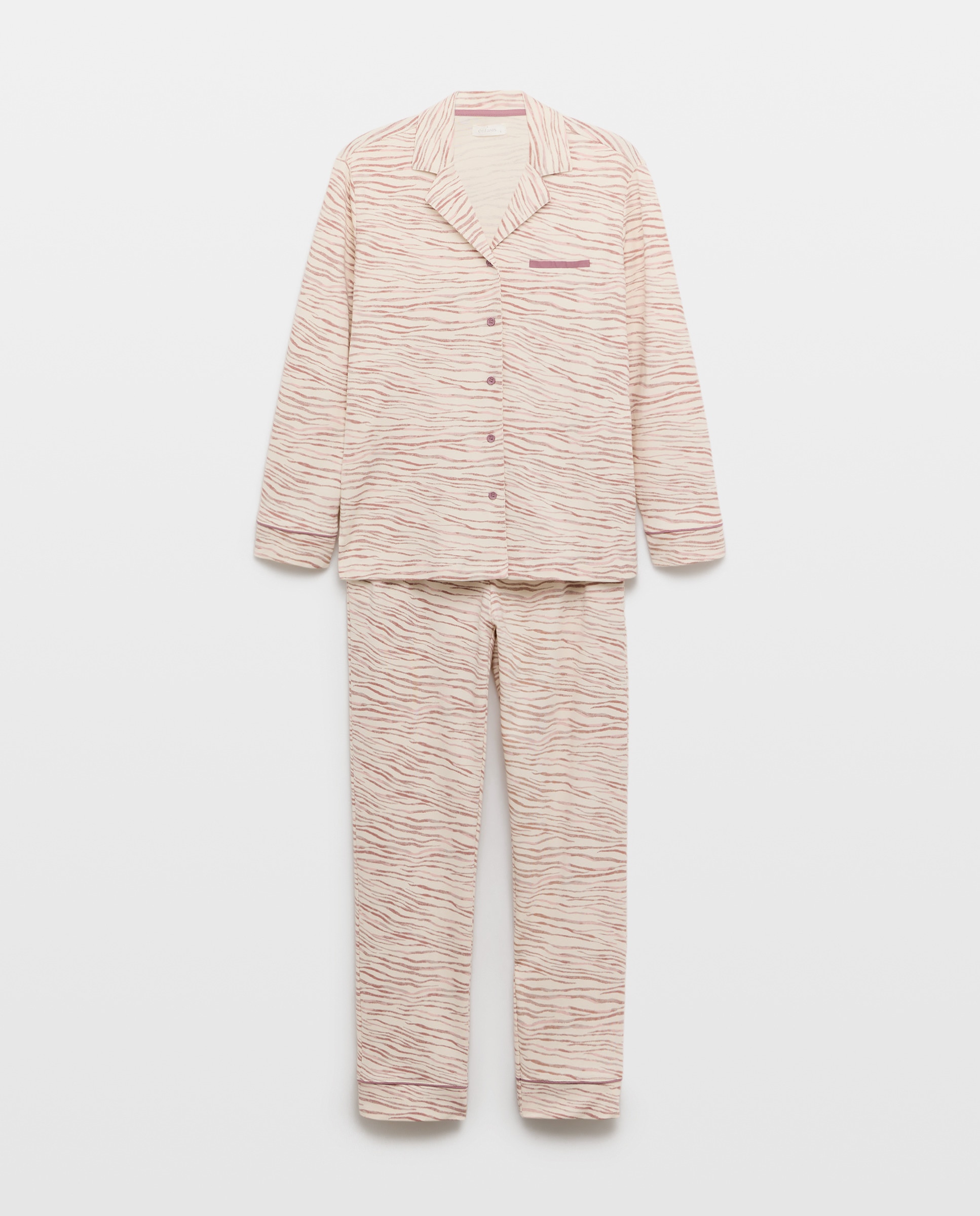 Pijama Tipo Camiseiro com Estampado e Detalhes em Cetim Rosa-3