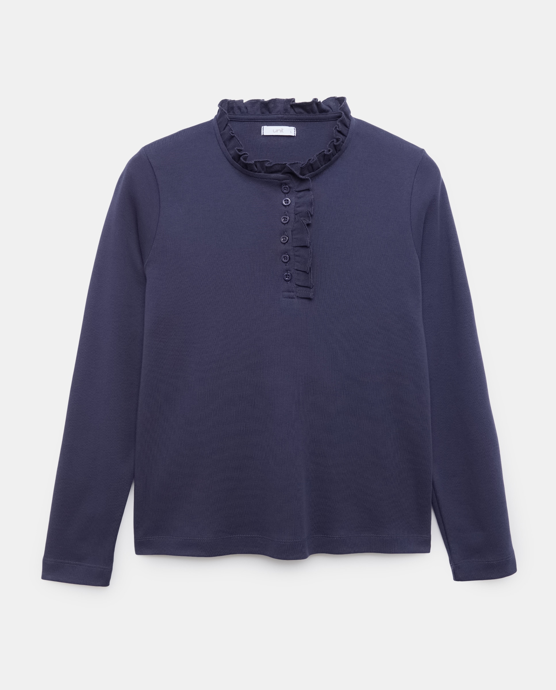 Camiseta de mujer cuello caja con volantes 430 Azul oscuro-4