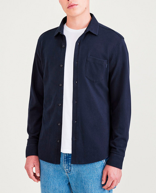 Imagen 0 de Camisa de hombre slim fit de manga larga, en tejido de punto tipo piqué