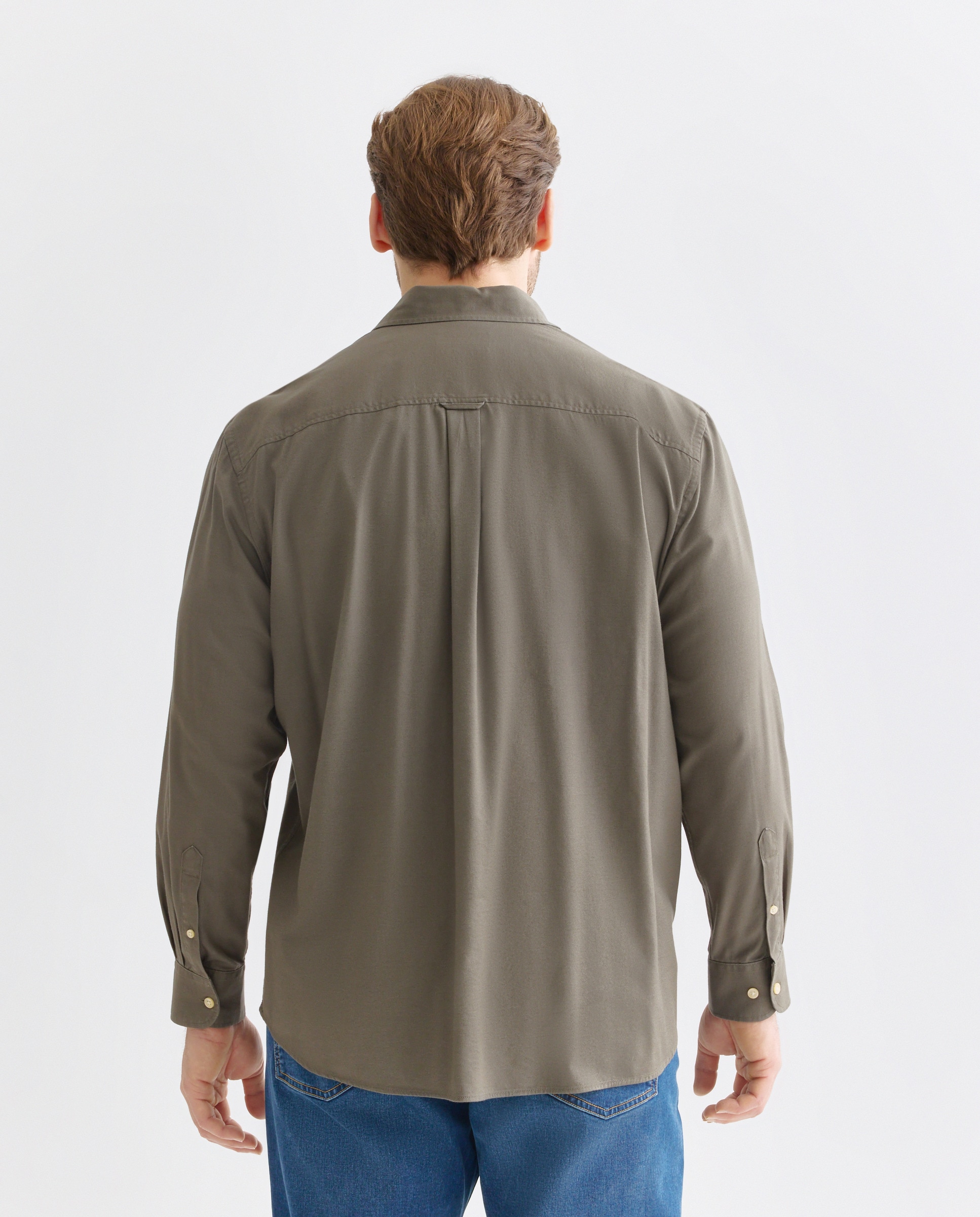 Camisa Casual de Tamanhos Grandes em Sarja com Manga Comprida Lisa e Corte Regular Verde-4