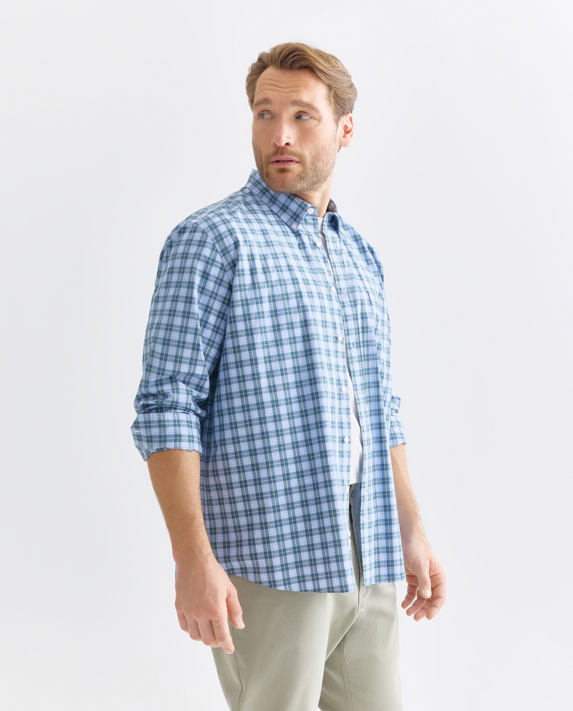 Imagem 0 de Camisa Casual Tamanhos Grandes de Algodão Fil a Fil aos Quadrados Classic Fit