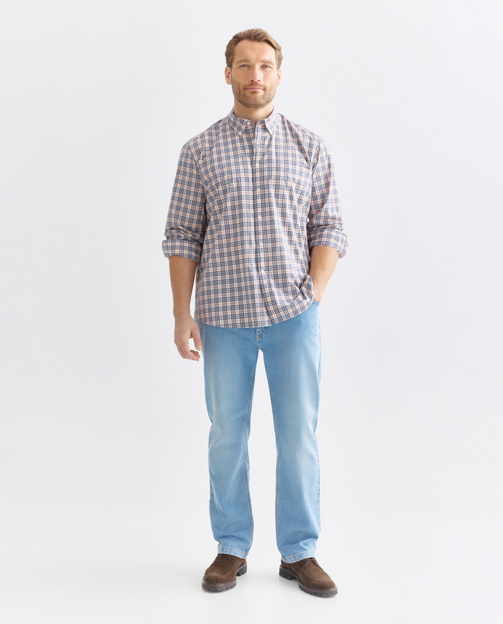 Imagem 0 de Camisa Casual Tamanhos Grandes de Algodão Fil a Fil aos Quadrados Classic Fit