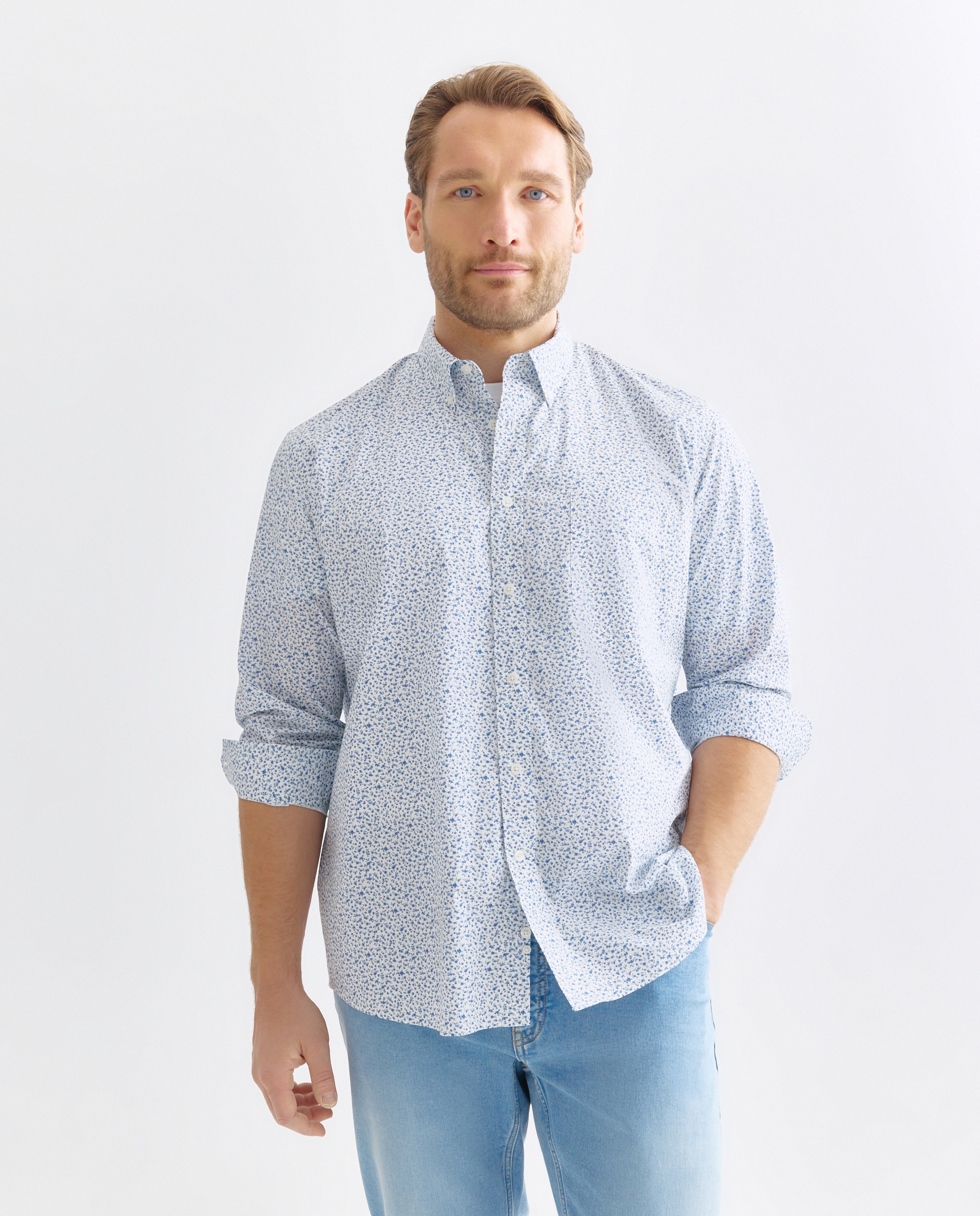 Imagem 0 de Camisa Casual Tamanhos Grandes de Popelina com Micro Estampado Classic Fit