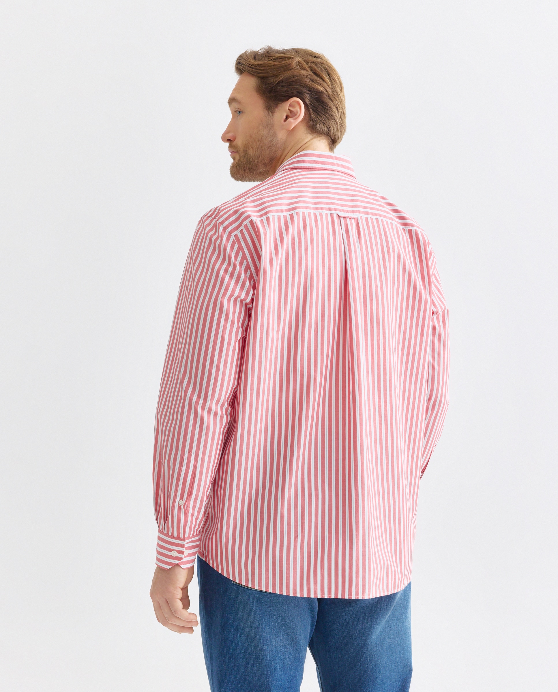 Camisa Casual Tamanhos Grandes de Popelina às Riscas Classic Fit 630 Coral-3
