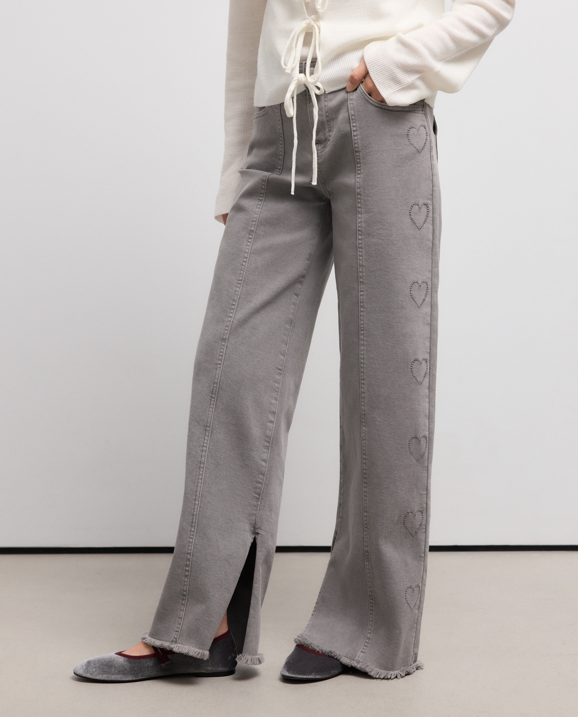 Calças com Bordados 820 Cinzento Médio-2
