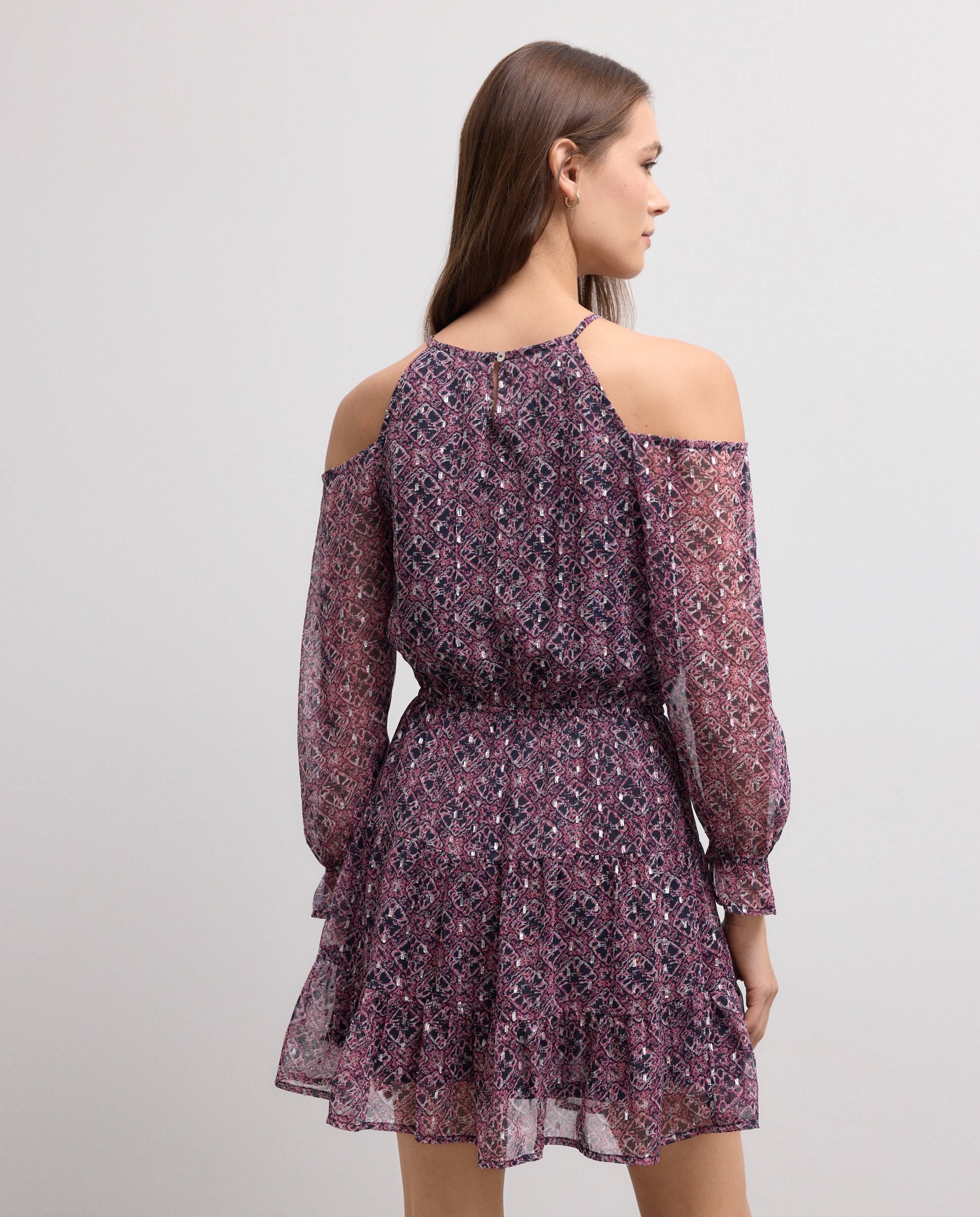 Vestido Curto Cut Out com Estampado 240 Fúcsia-3
