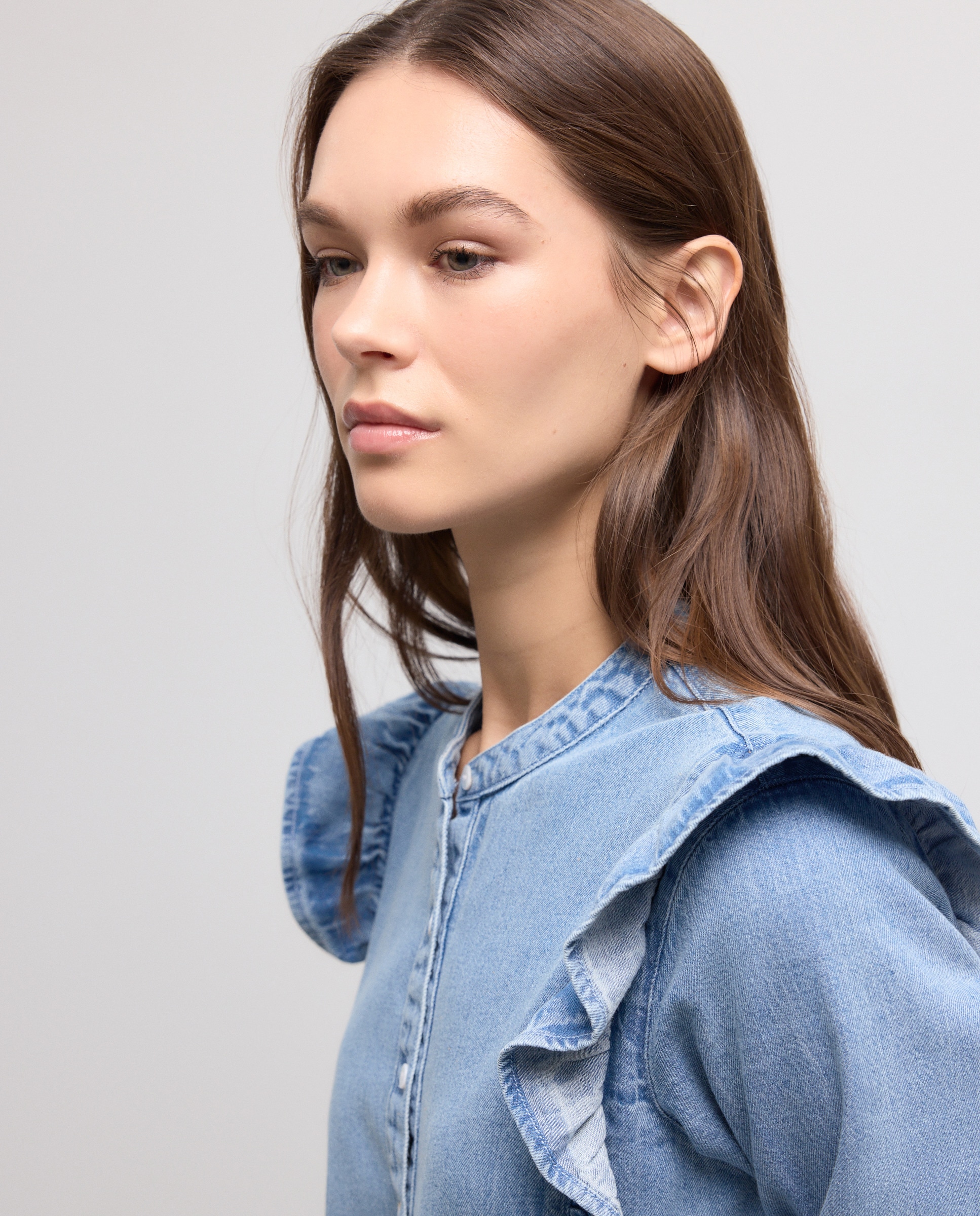 Camisa de Ganga Lisa Azul-índigo-2