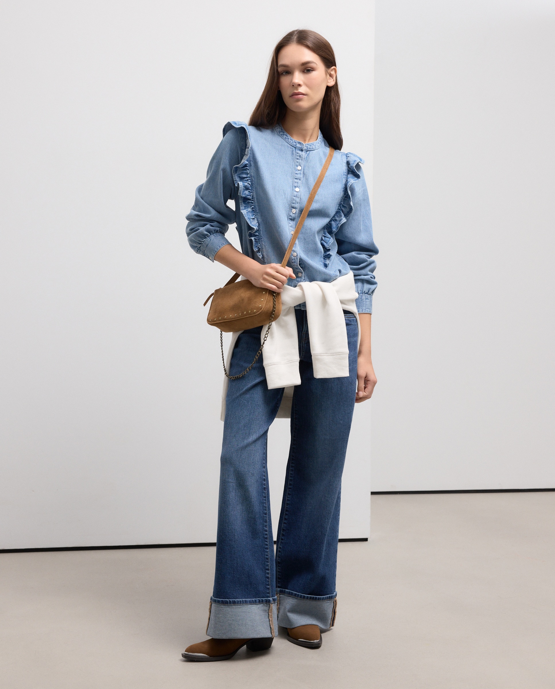 Camisa de Ganga Lisa Azul-índigo-3