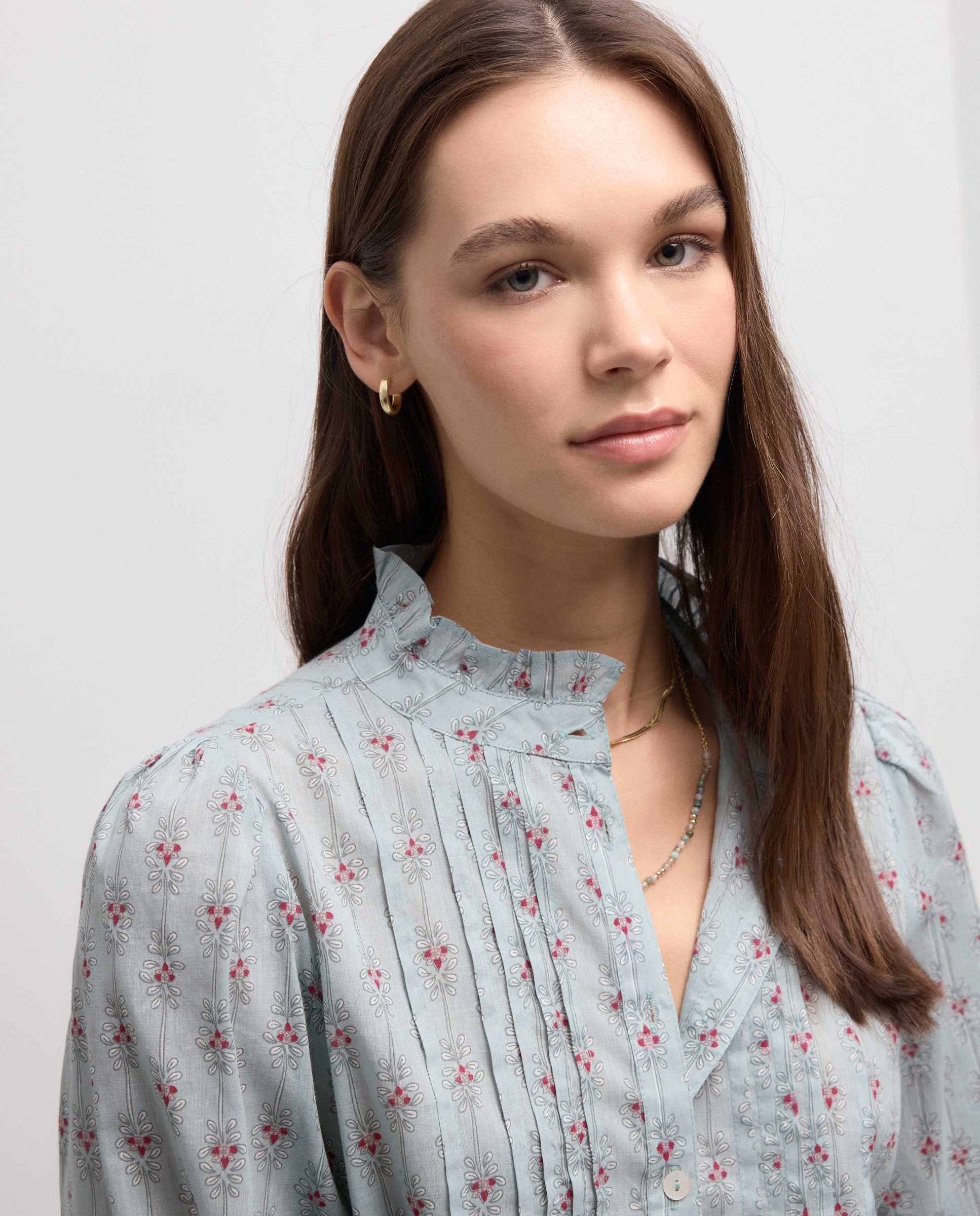 Blusa de Manga Comprida com Estampado e Prega Verde-4