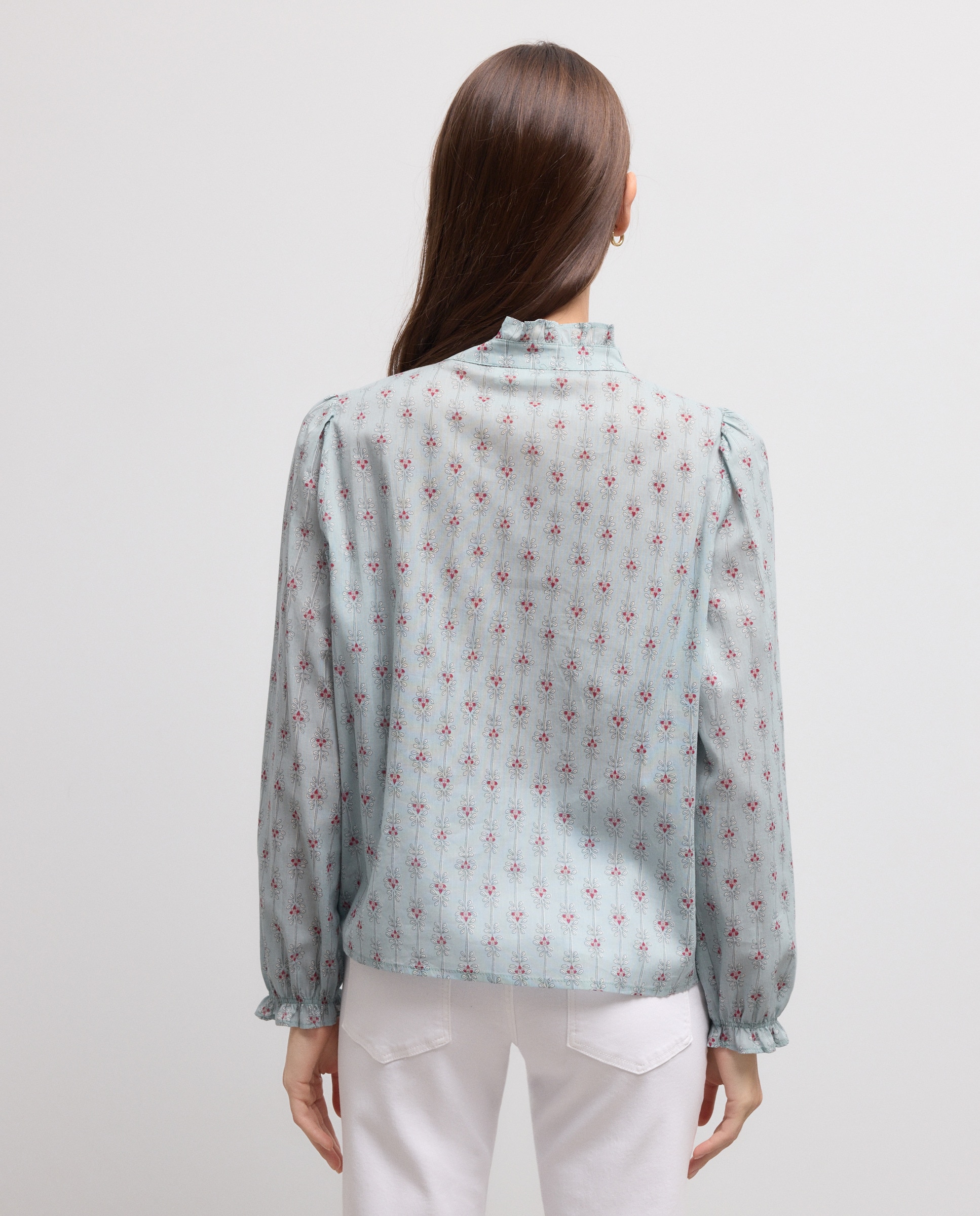 Blusa de Manga Comprida com Estampado e Prega Verde-3