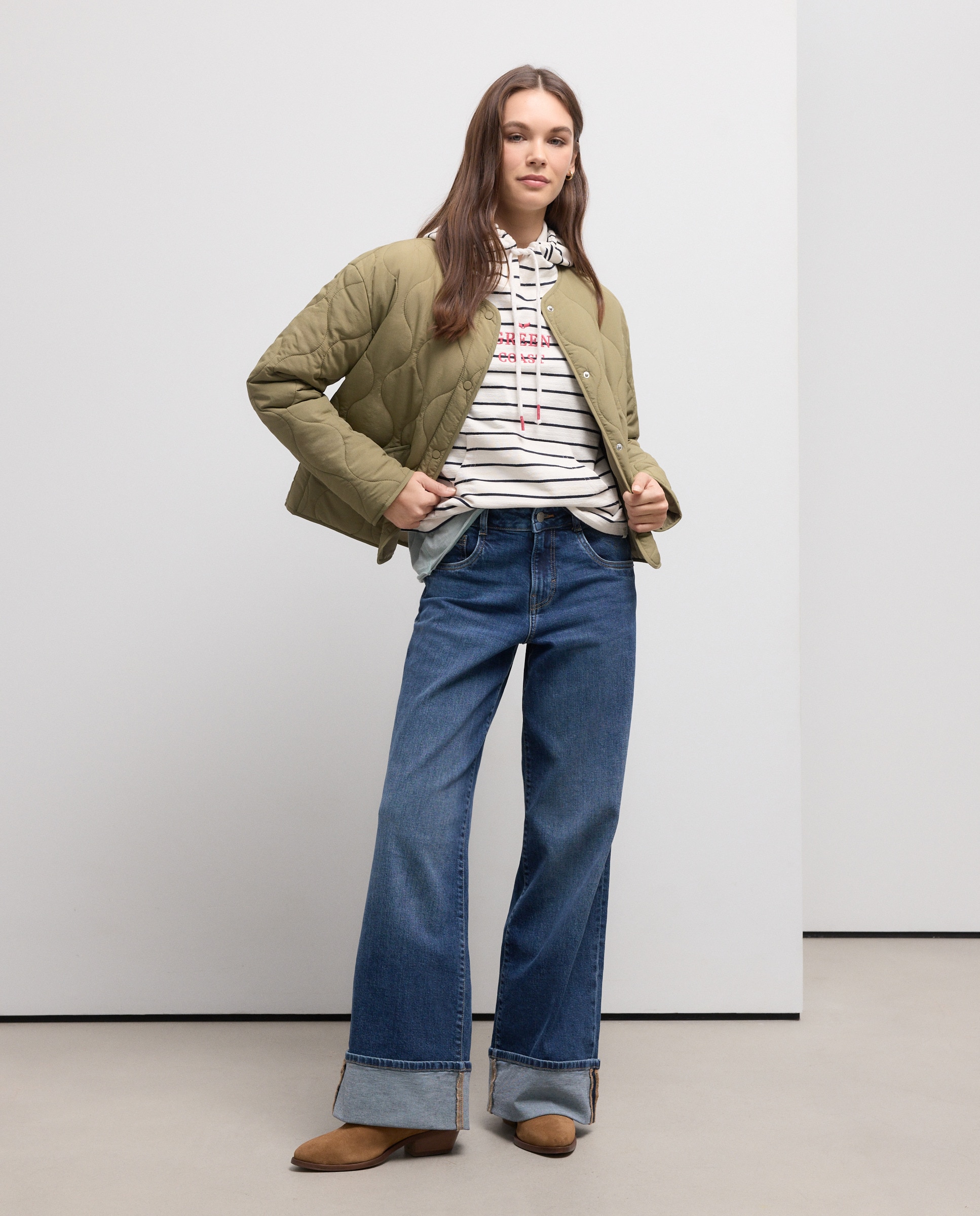 Sweatshirt às Riscas Jacquard Rústica com Capuz Fechado Branco-2