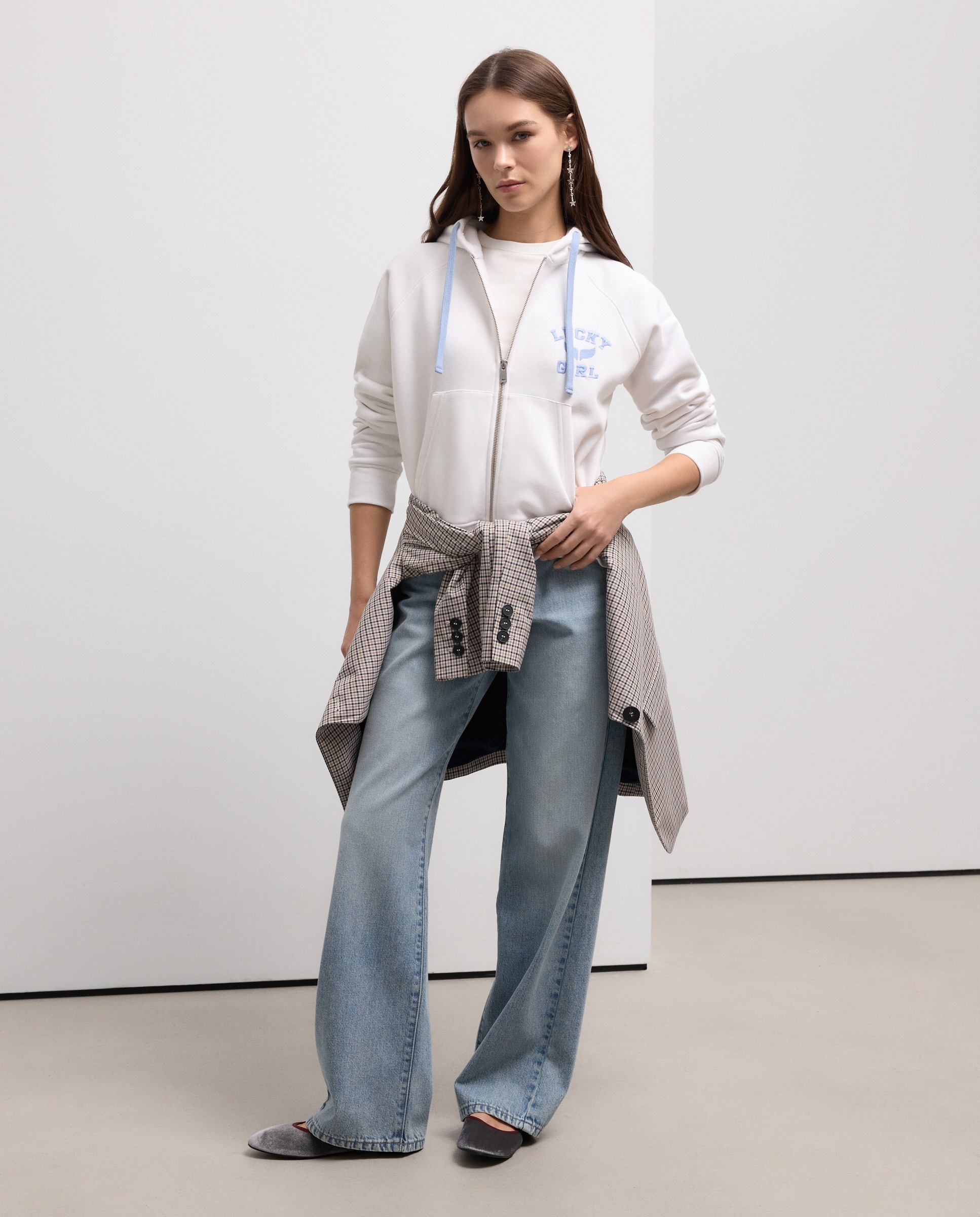 Sweatshirt com Capuz Aberto Hoodie Branco-1