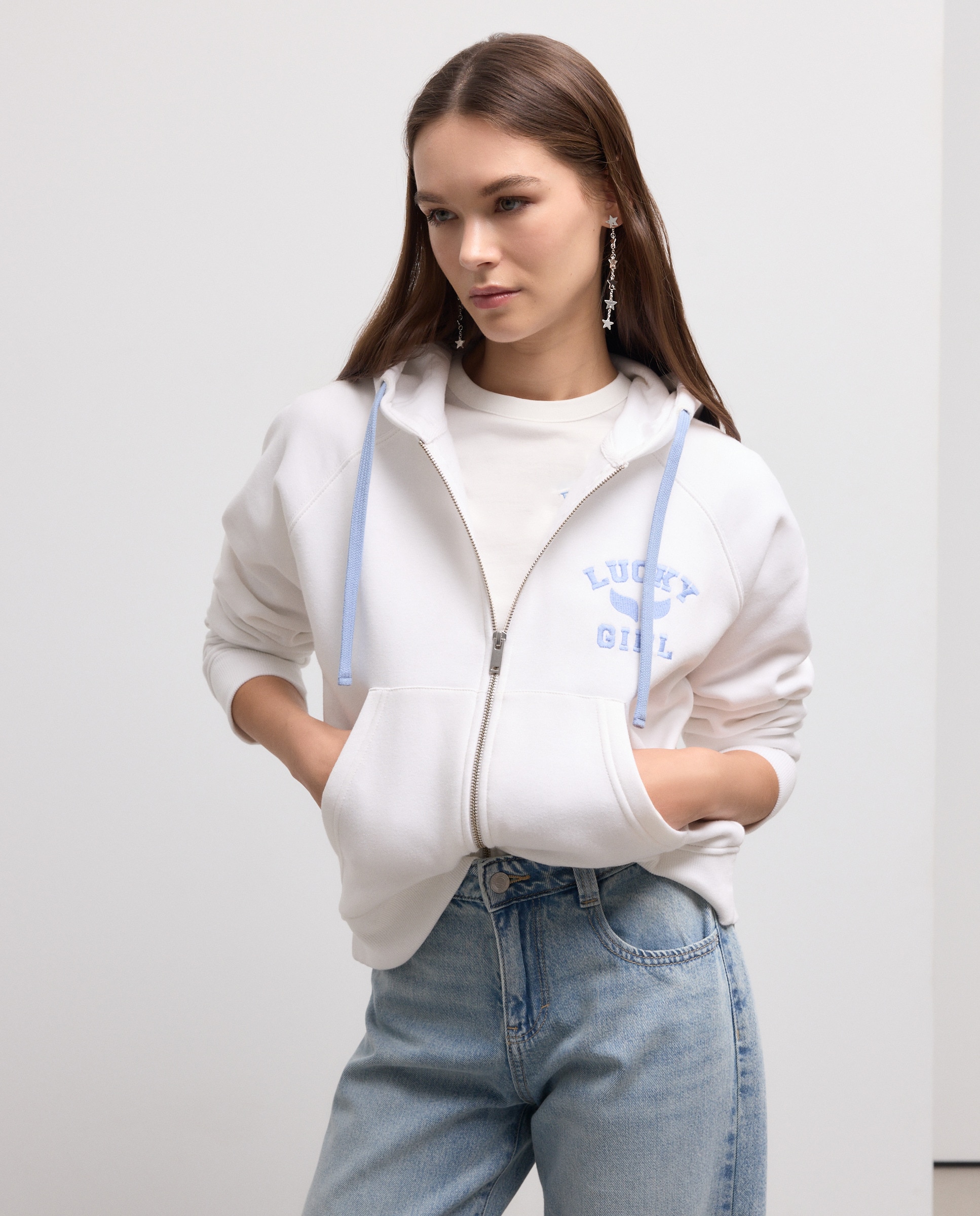 Sweatshirt com Capuz Aberto Hoodie Branco-4