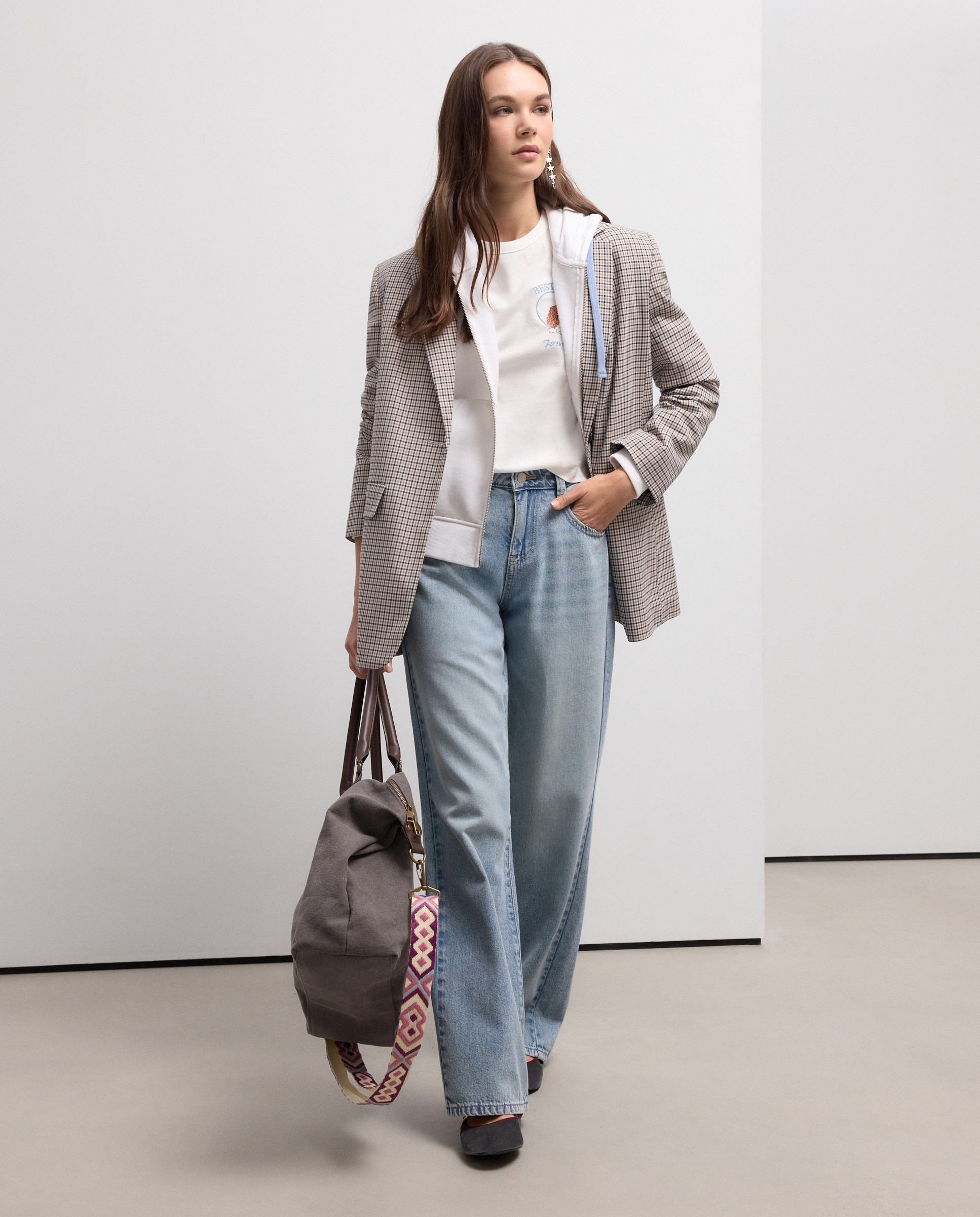 Blazer aos Quadrados Castanho-4