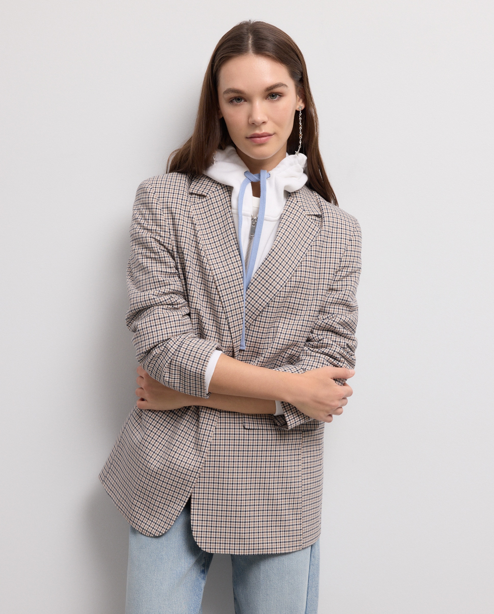 Blazer aos Quadrados Castanho-1