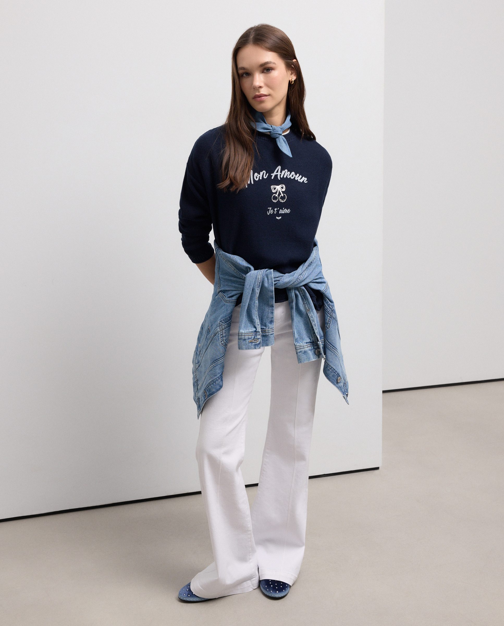 Camisola de malha com manga comprida Azul-marinho-3